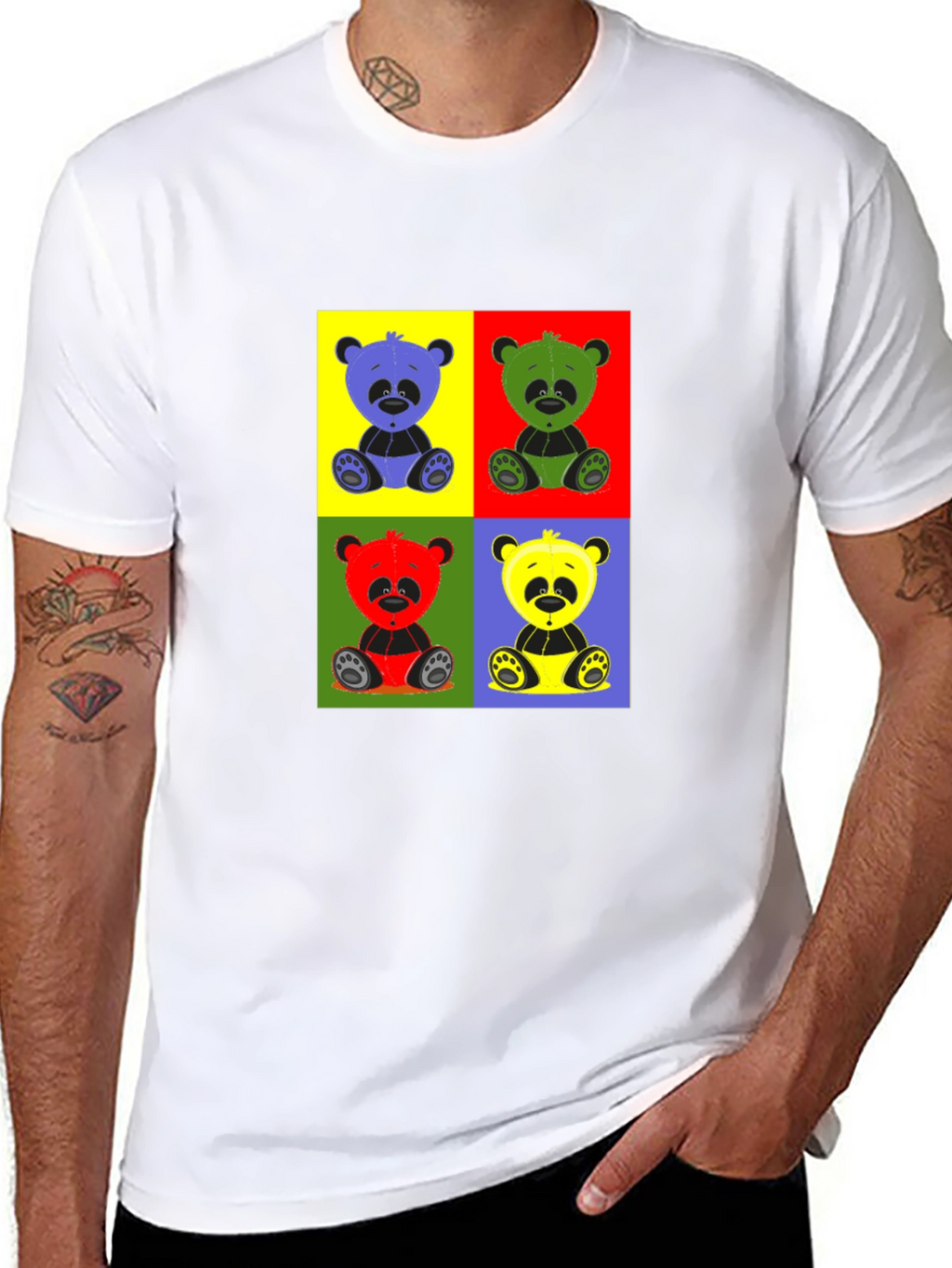 Pop Art Panda Graphic T-Shirt - Black