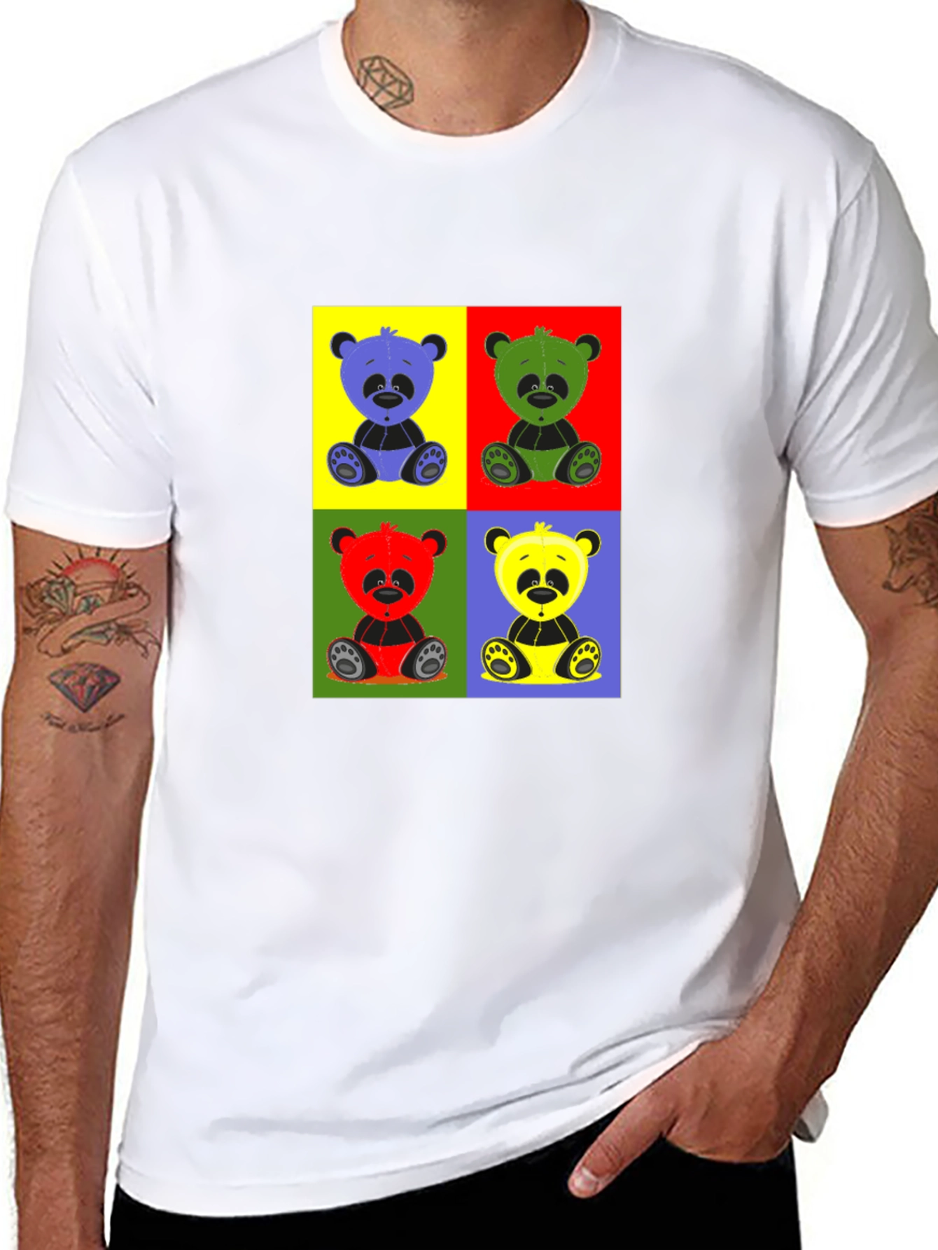 Pop Art Panda Graphic T-Shirt - Black