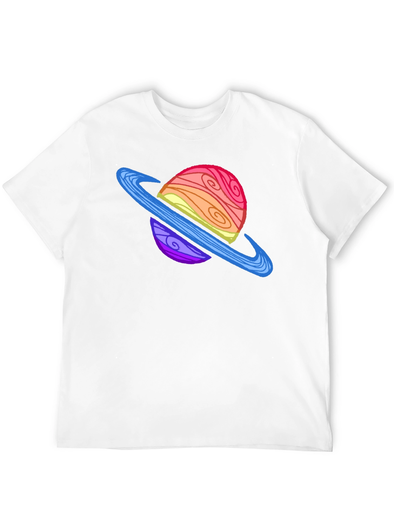 Cartoon Planet Graphic Tee - Black Crew Neck T-Shirt