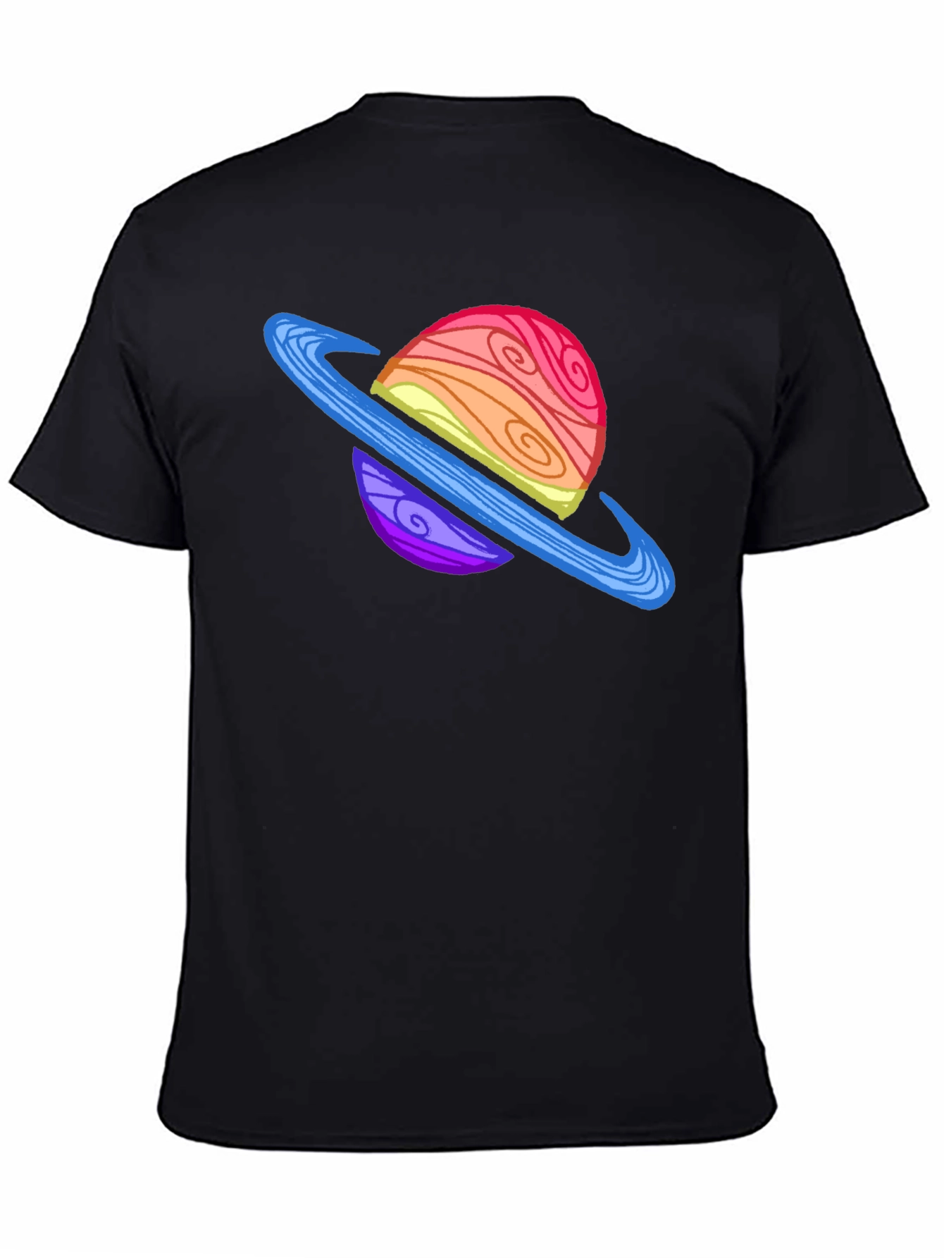 Cartoon Planet Graphic Tee - Black Crew Neck T-Shirt