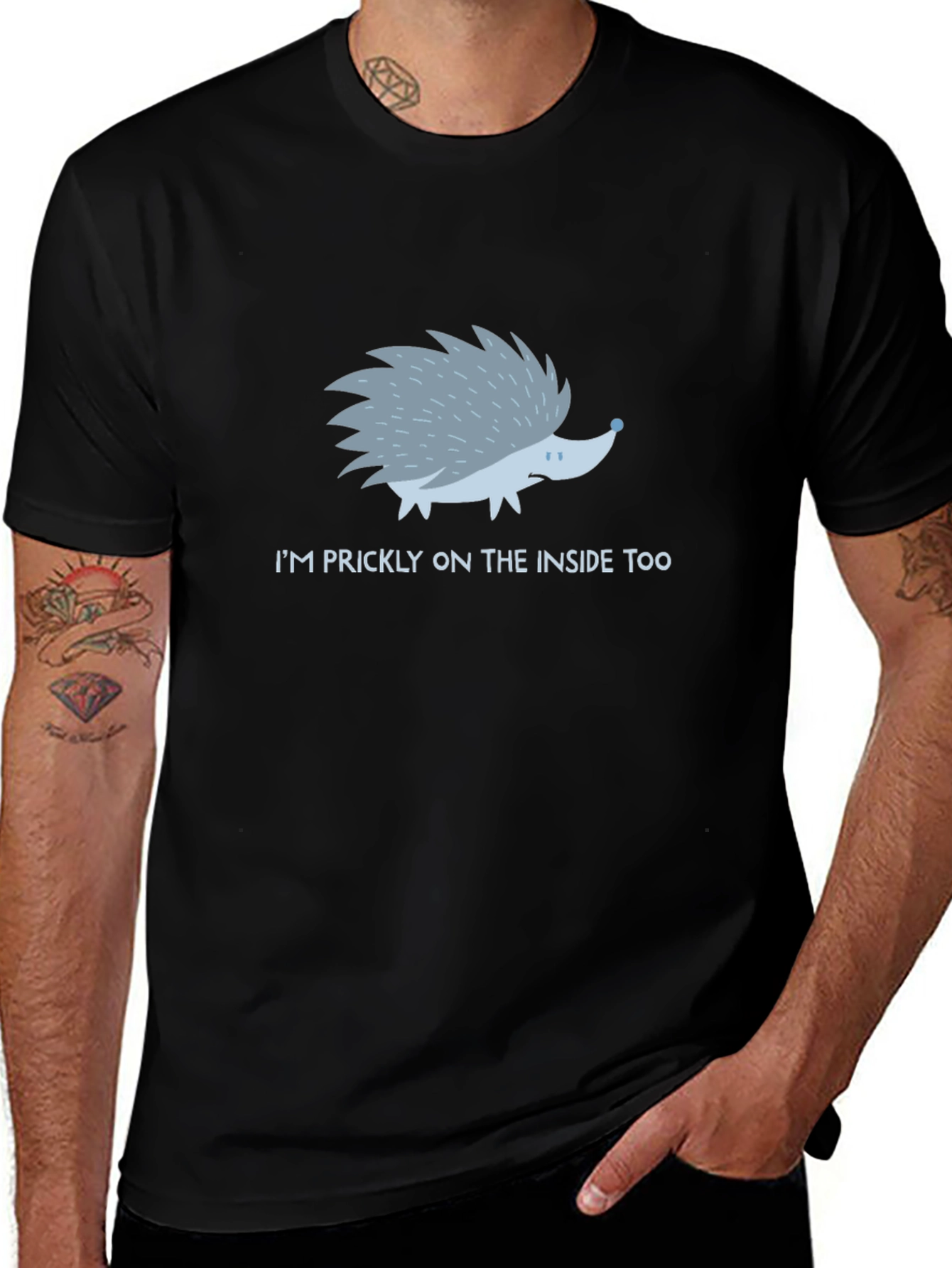 Prickly Inside Hedgehog T-Shirt - Mens Black Tee