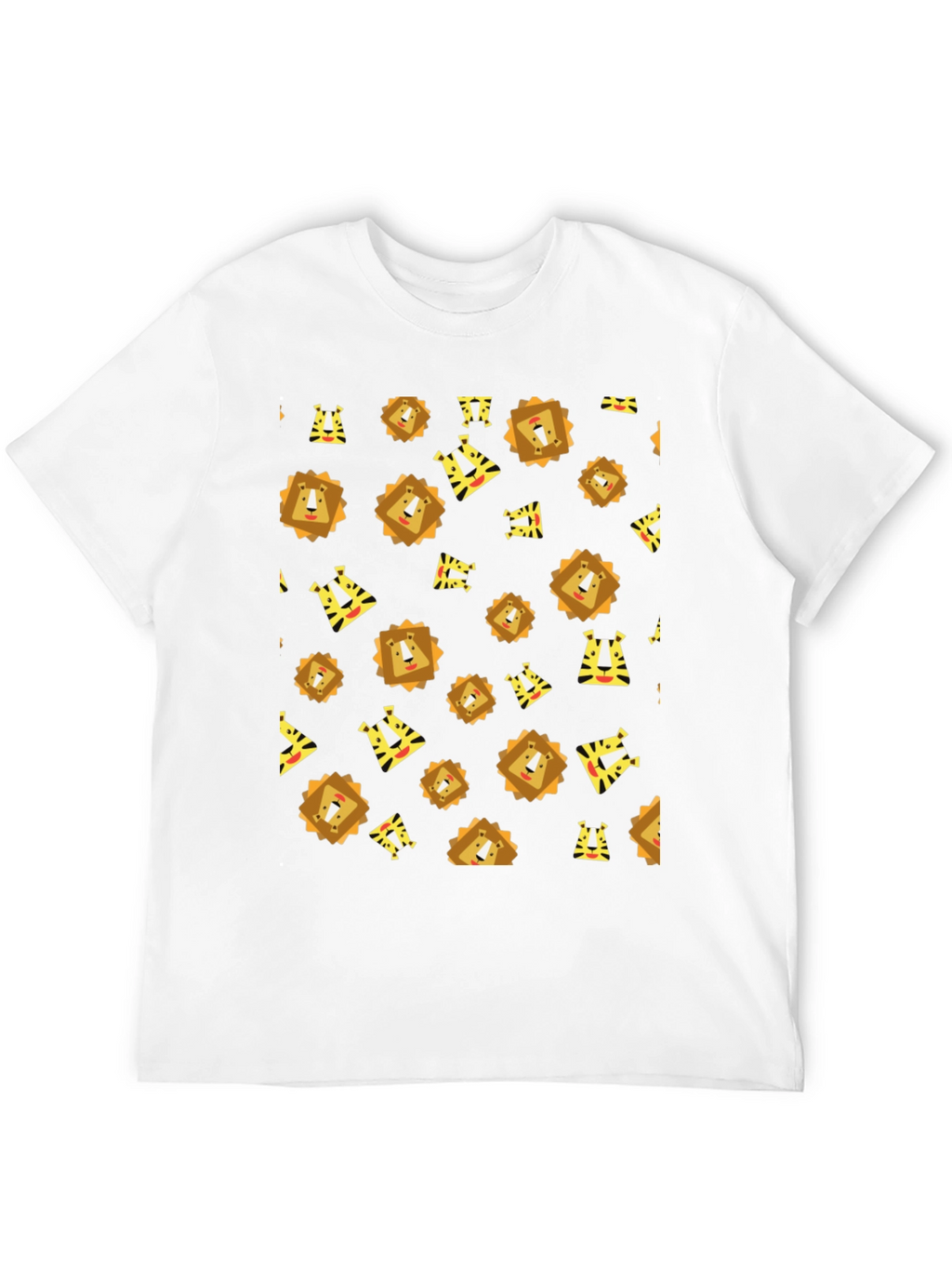 Lion and Tiger Pattern Black T-Shirt