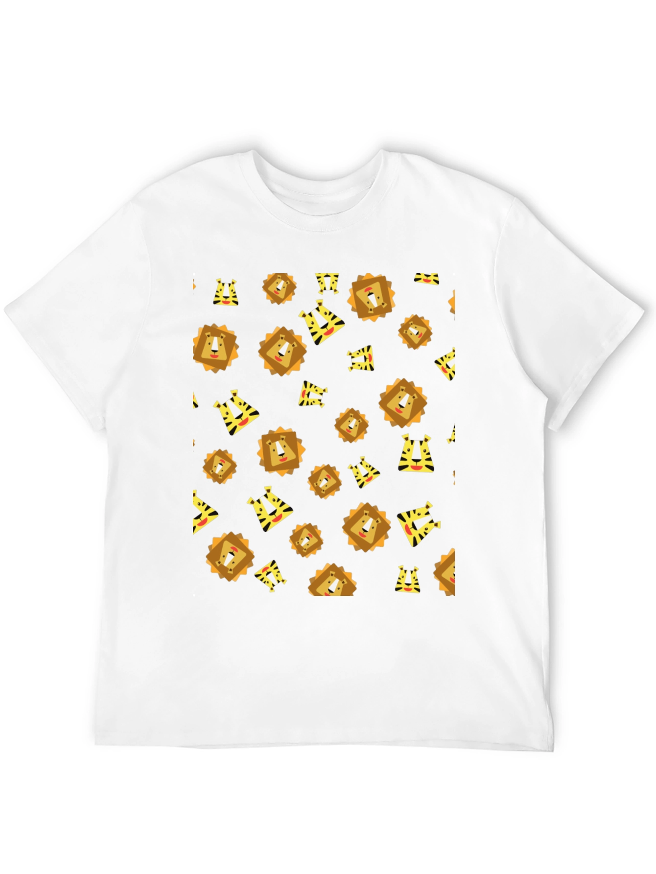 Lion and Tiger Pattern Black T-Shirt