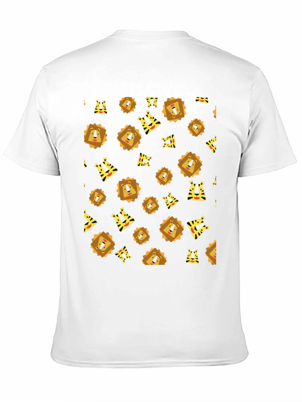Lion and Tiger Pattern Black T-Shirt