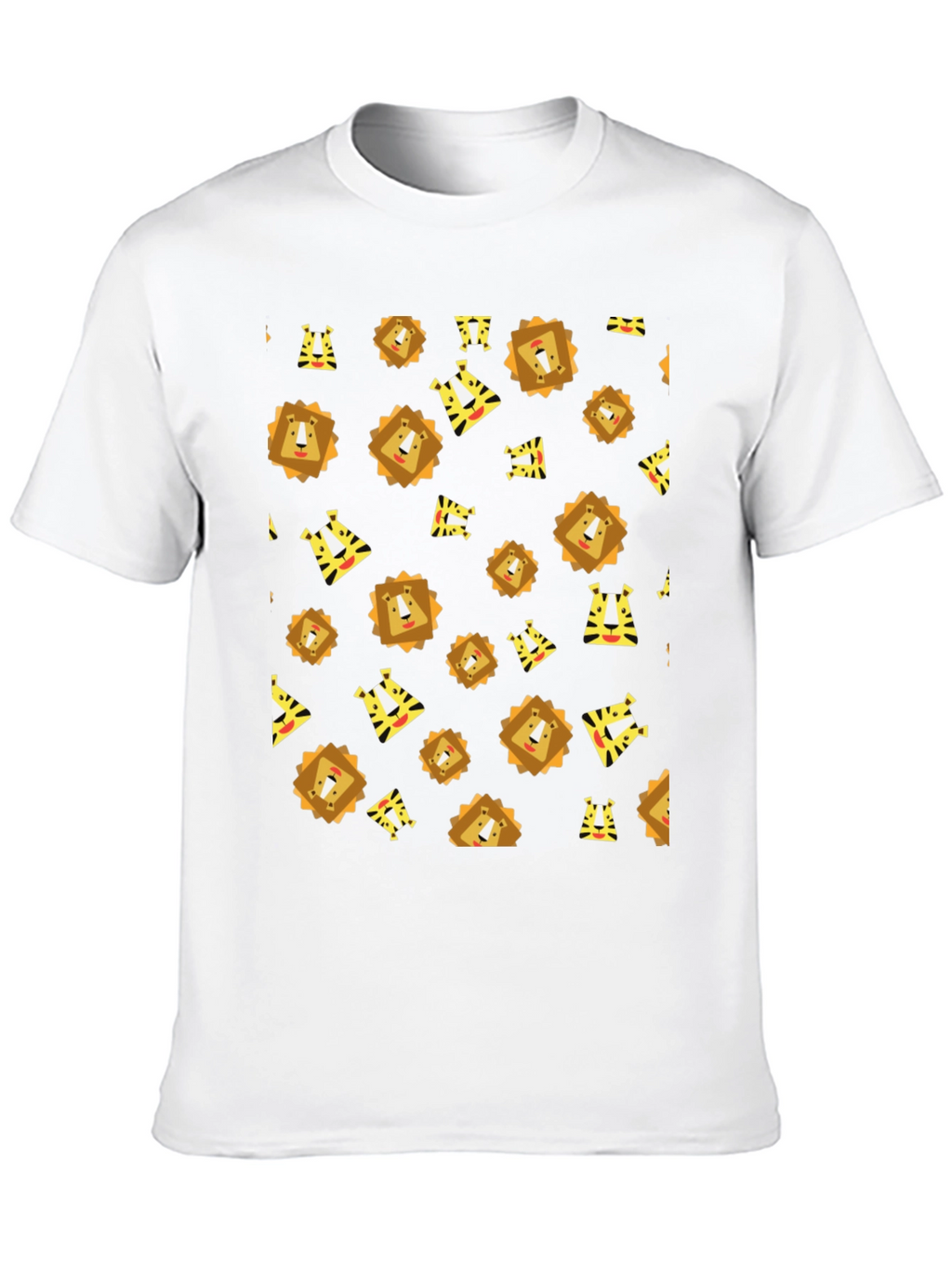 Lion and Tiger Pattern Black T-Shirt