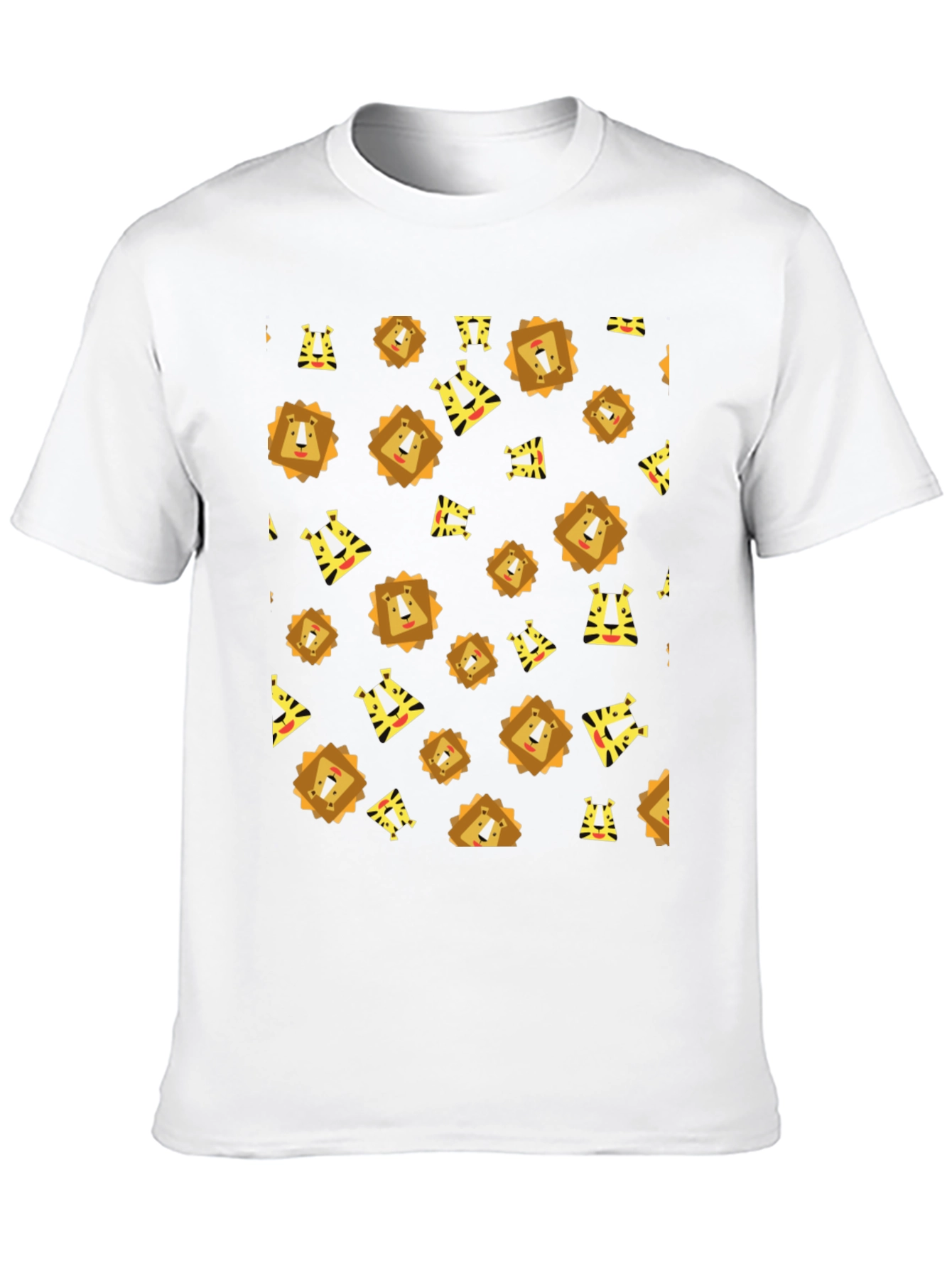 Lion and Tiger Pattern Black T-Shirt