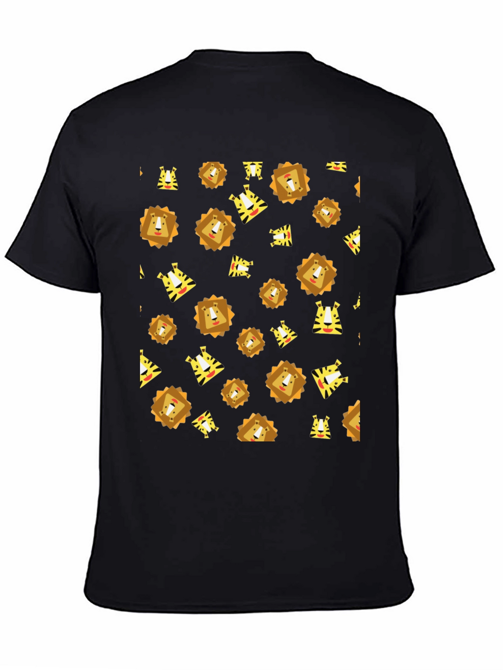 Lion and Tiger Pattern Black T-Shirt