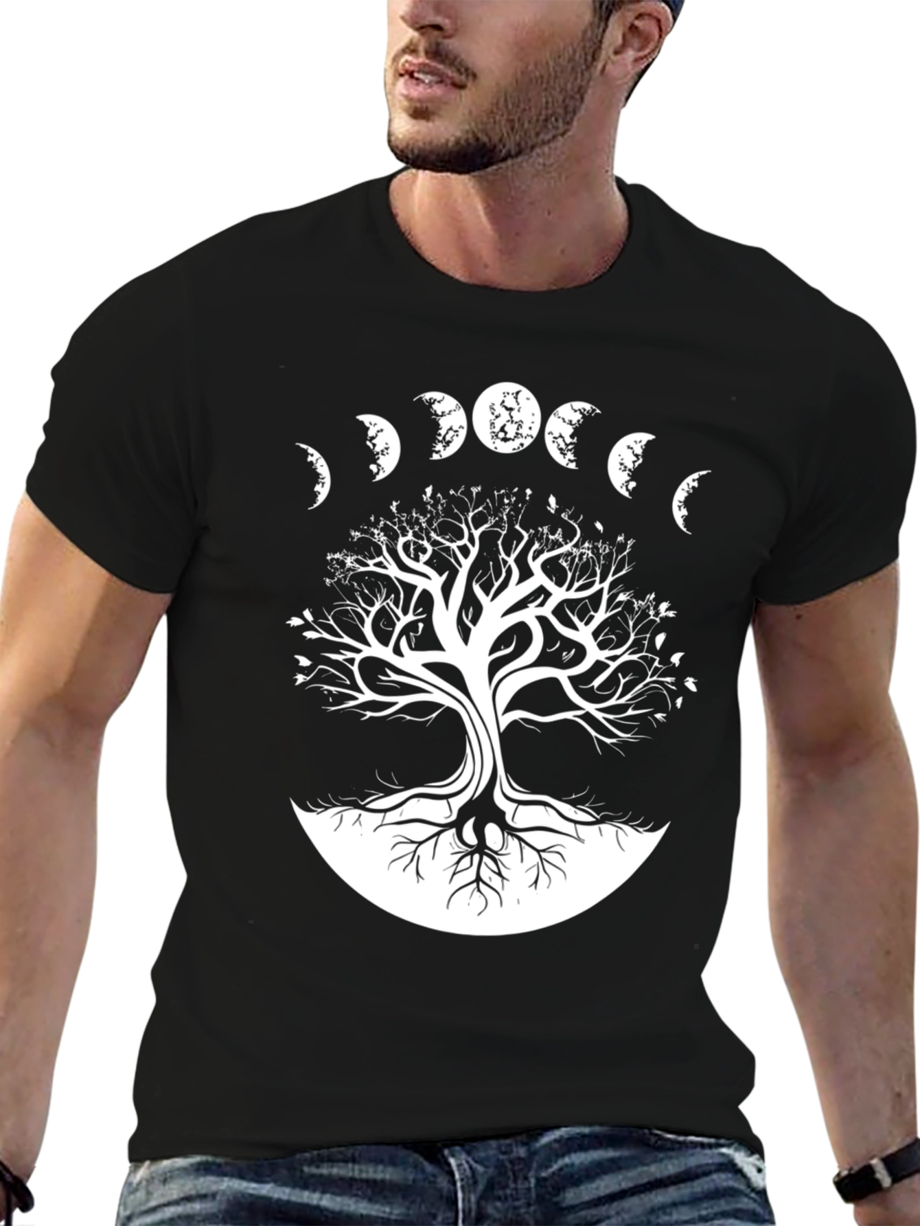 Moon Phases Tree T-Shirt - Black Graphic Tee