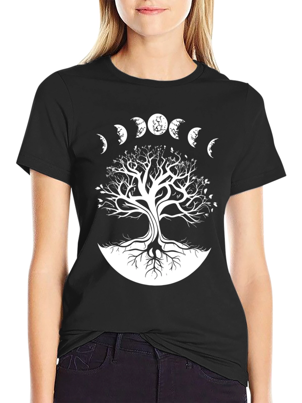Moon Phases Tree T-Shirt - Black Graphic Tee