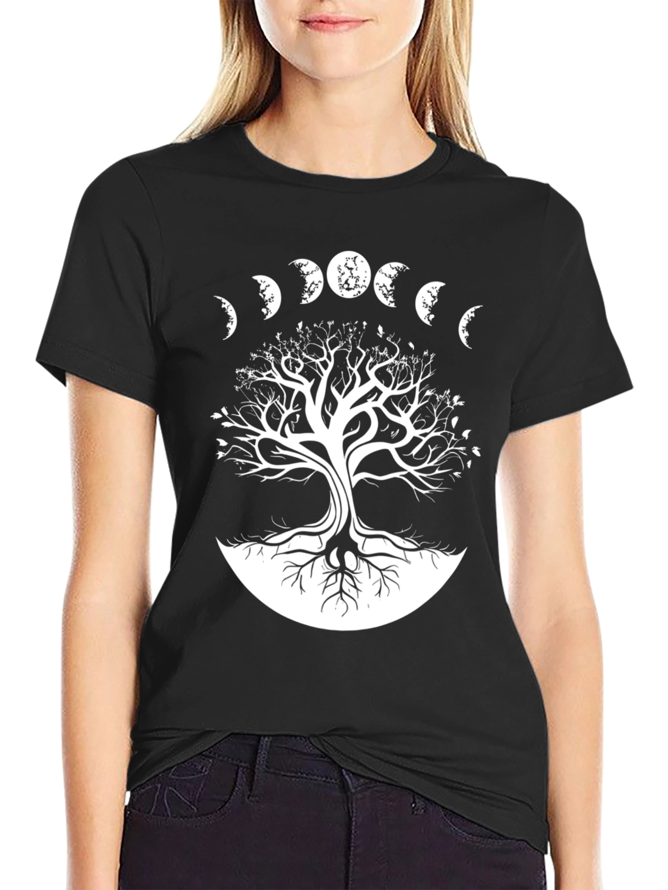 Moon Phases Tree T-Shirt - Black Graphic Tee