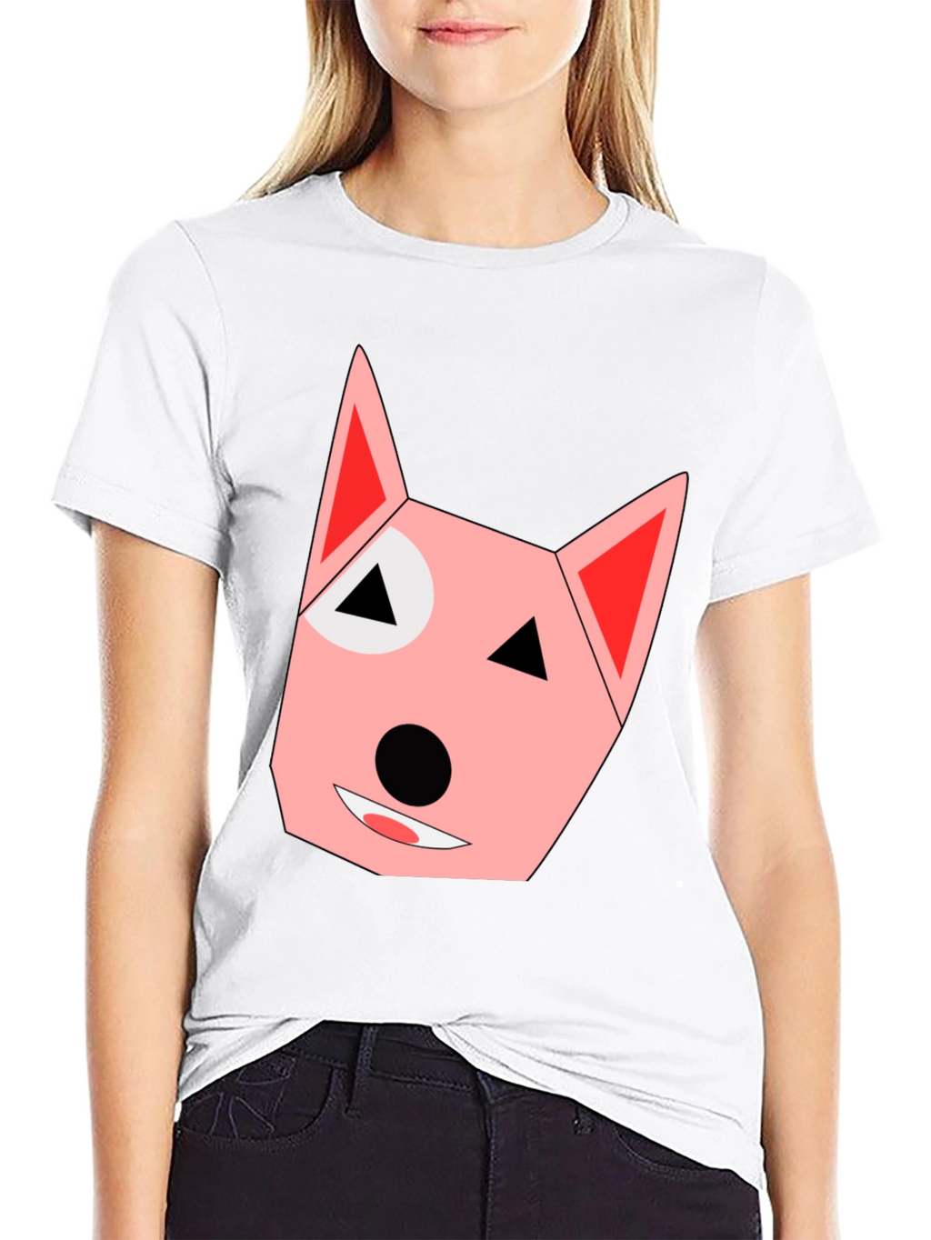 Geometric Dog Face Black T-Shirt