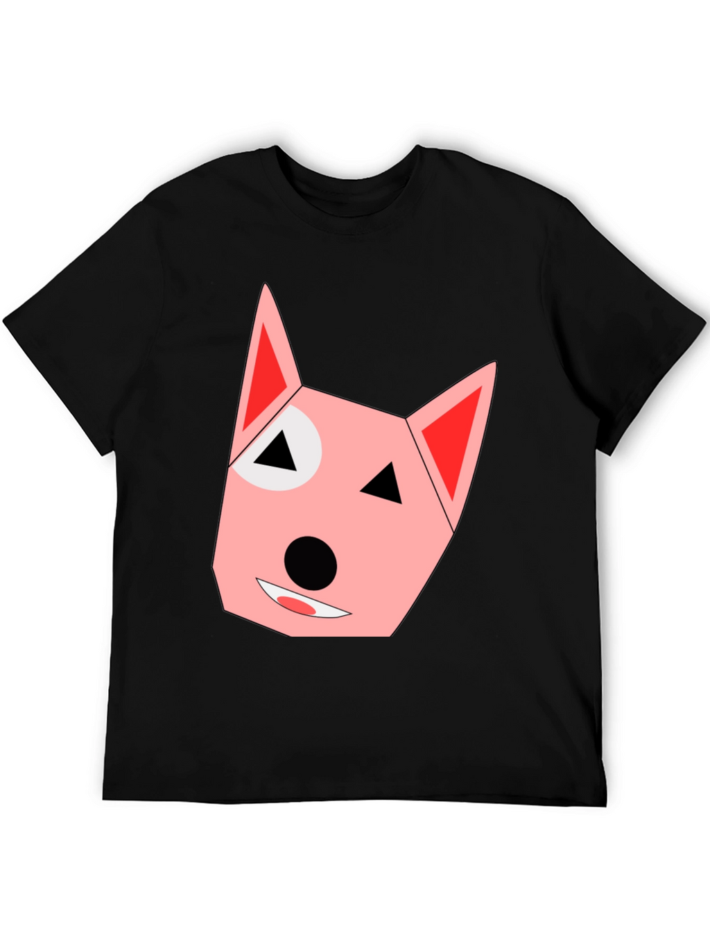 Geometric Dog Face Black T-Shirt