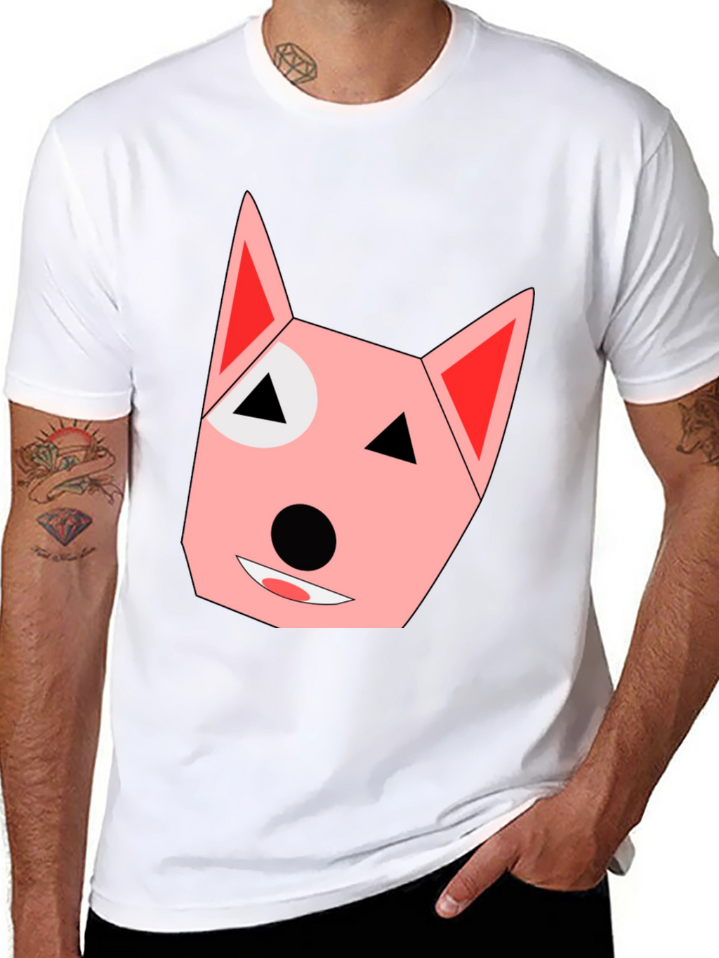 Geometric Dog Face Black T-Shirt