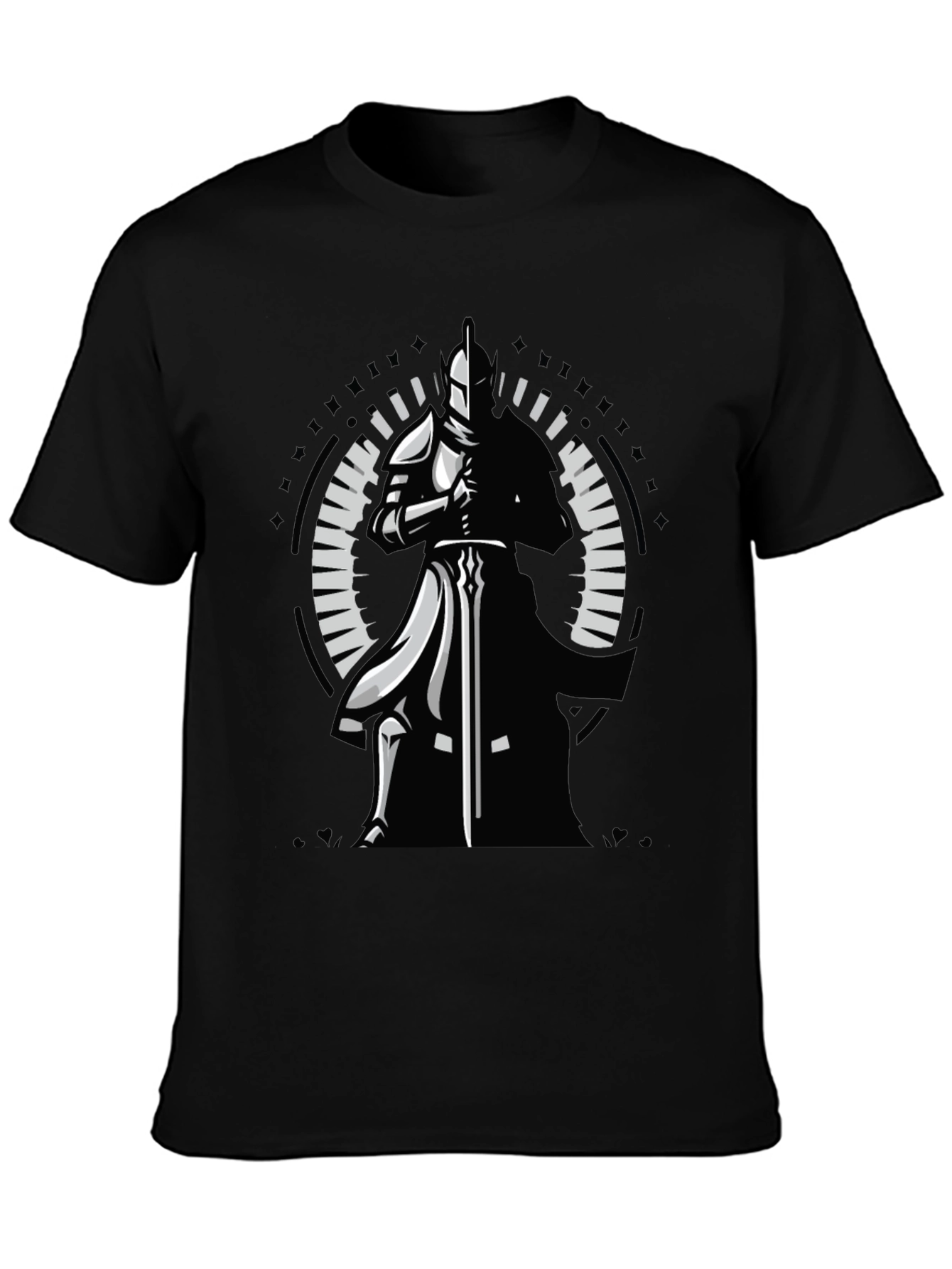 Knight Sword Graphic Black T-Shirt - Medieval Warrior Tee