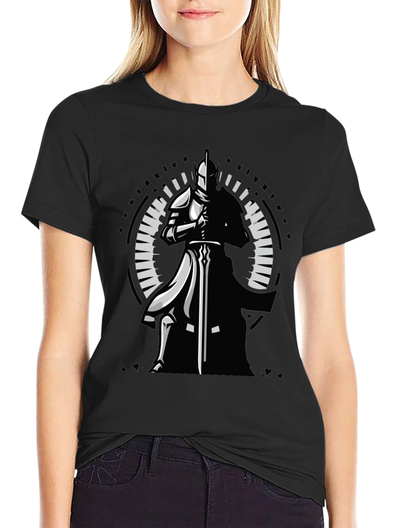 Knight Sword Graphic Black T-Shirt - Medieval Warrior Tee