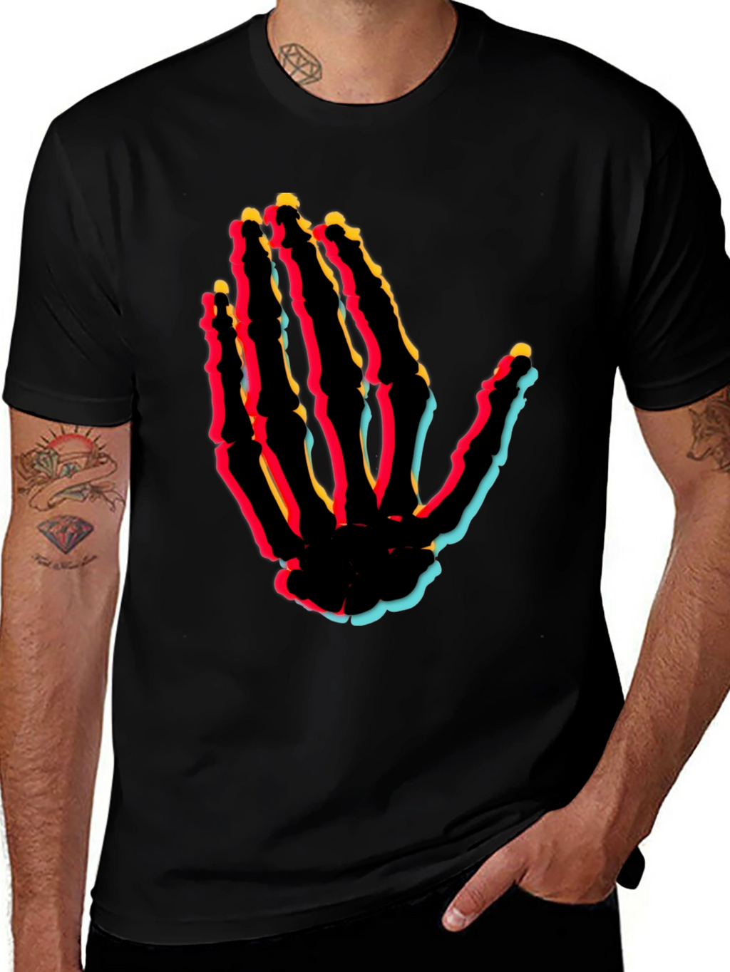 Retro Skeleton Hand Graphic Tee - Black