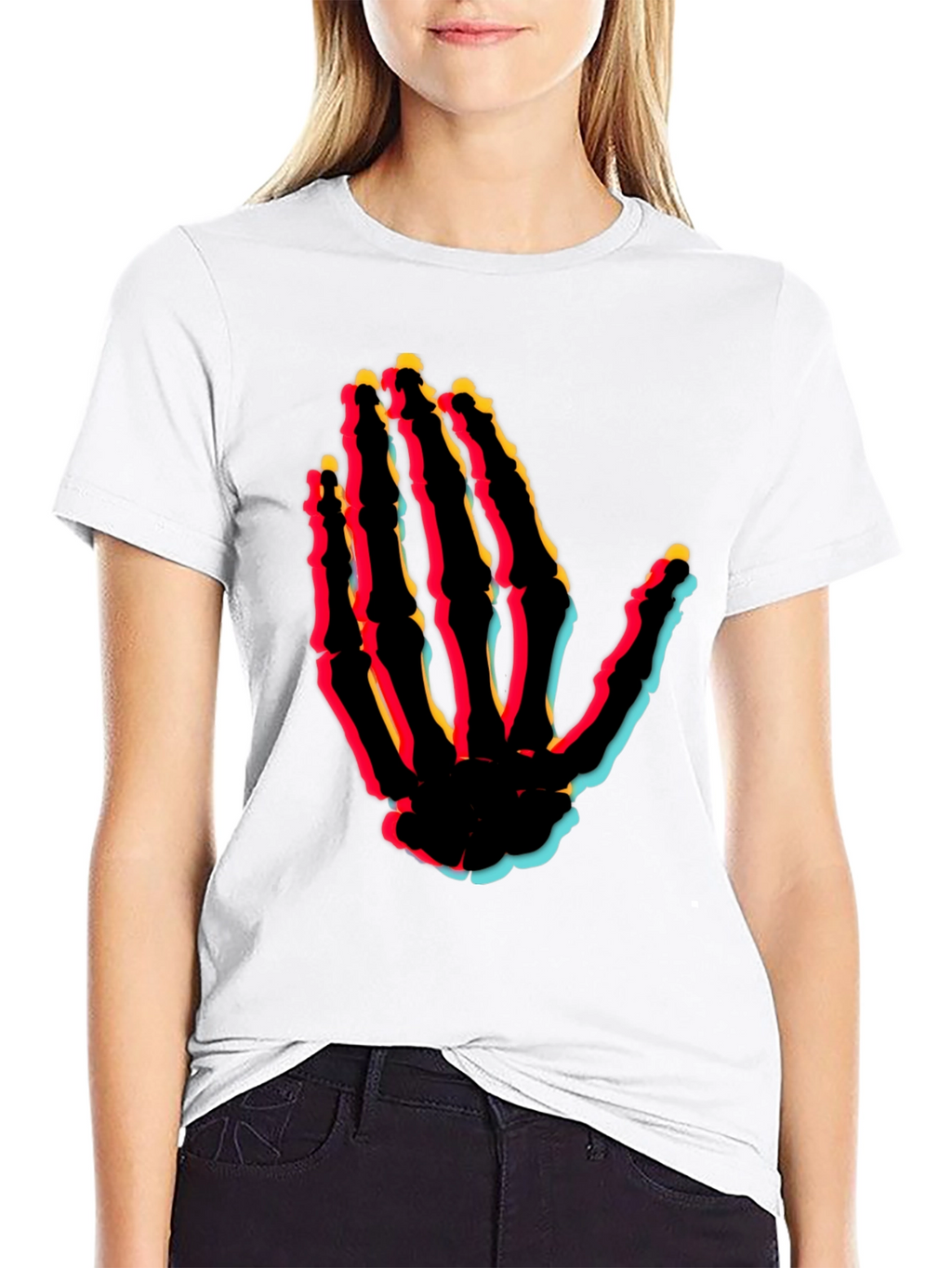 Retro Skeleton Hand Graphic Tee - Black