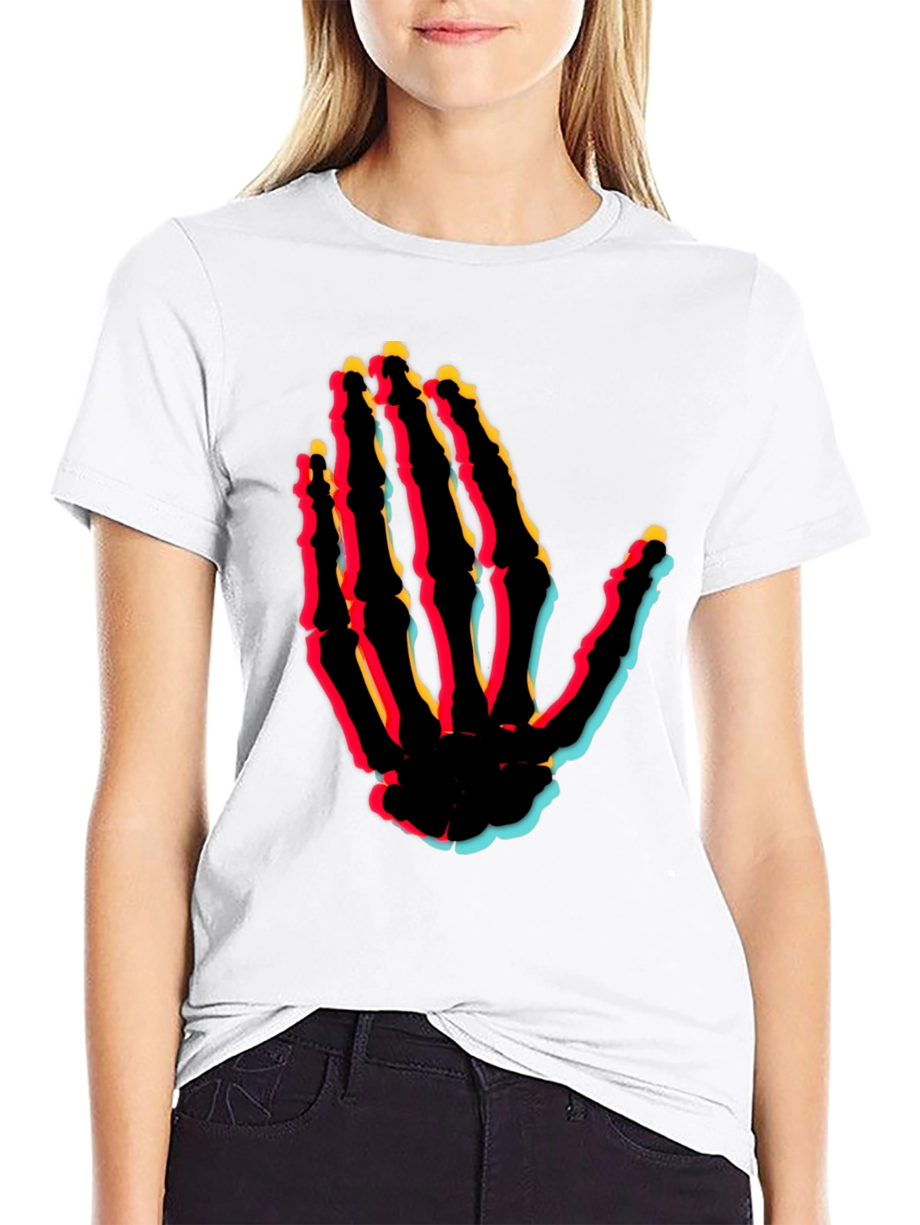 Retro Skeleton Hand Graphic Tee - Black
