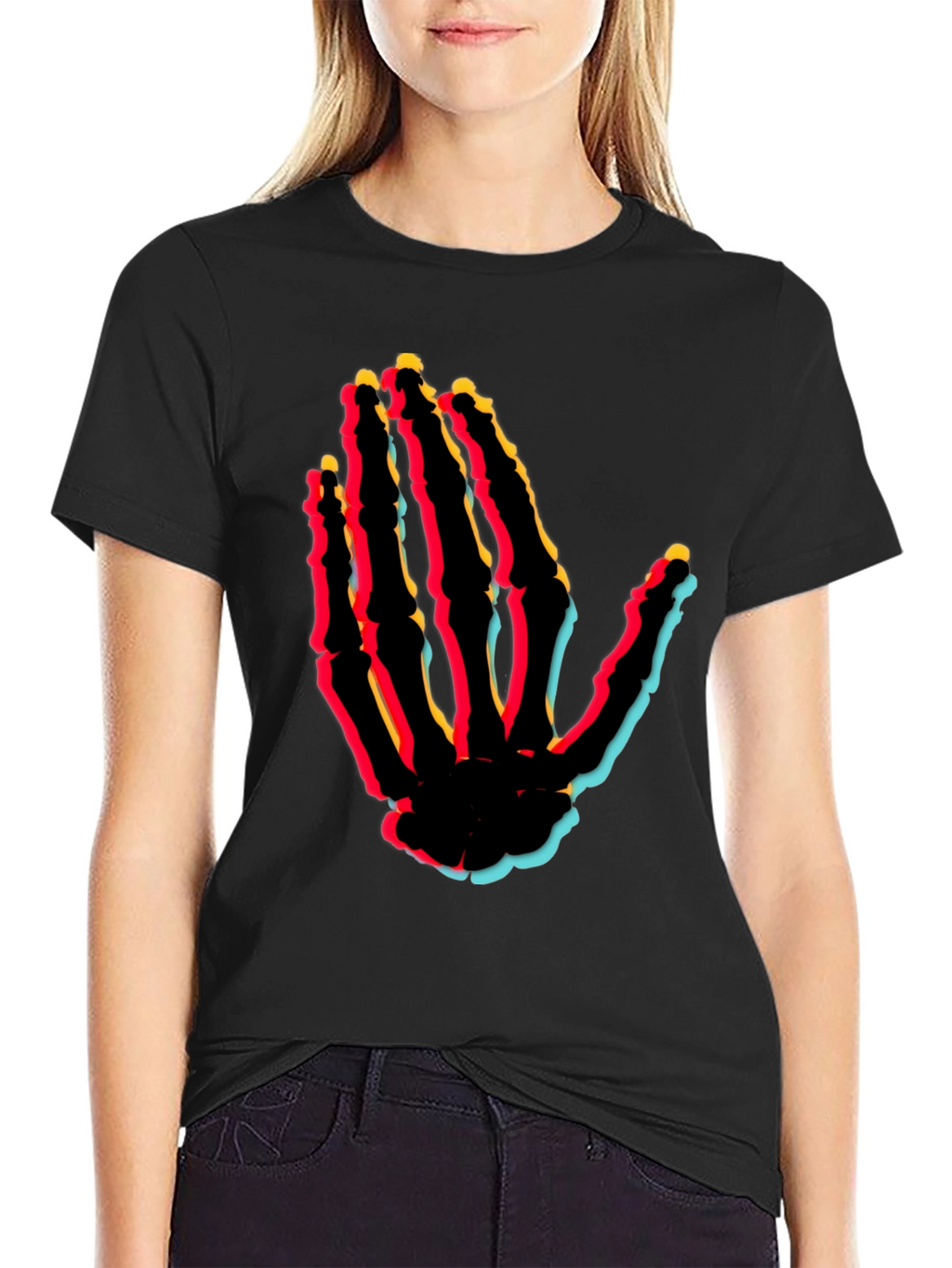 Retro Skeleton Hand Graphic Tee - Black