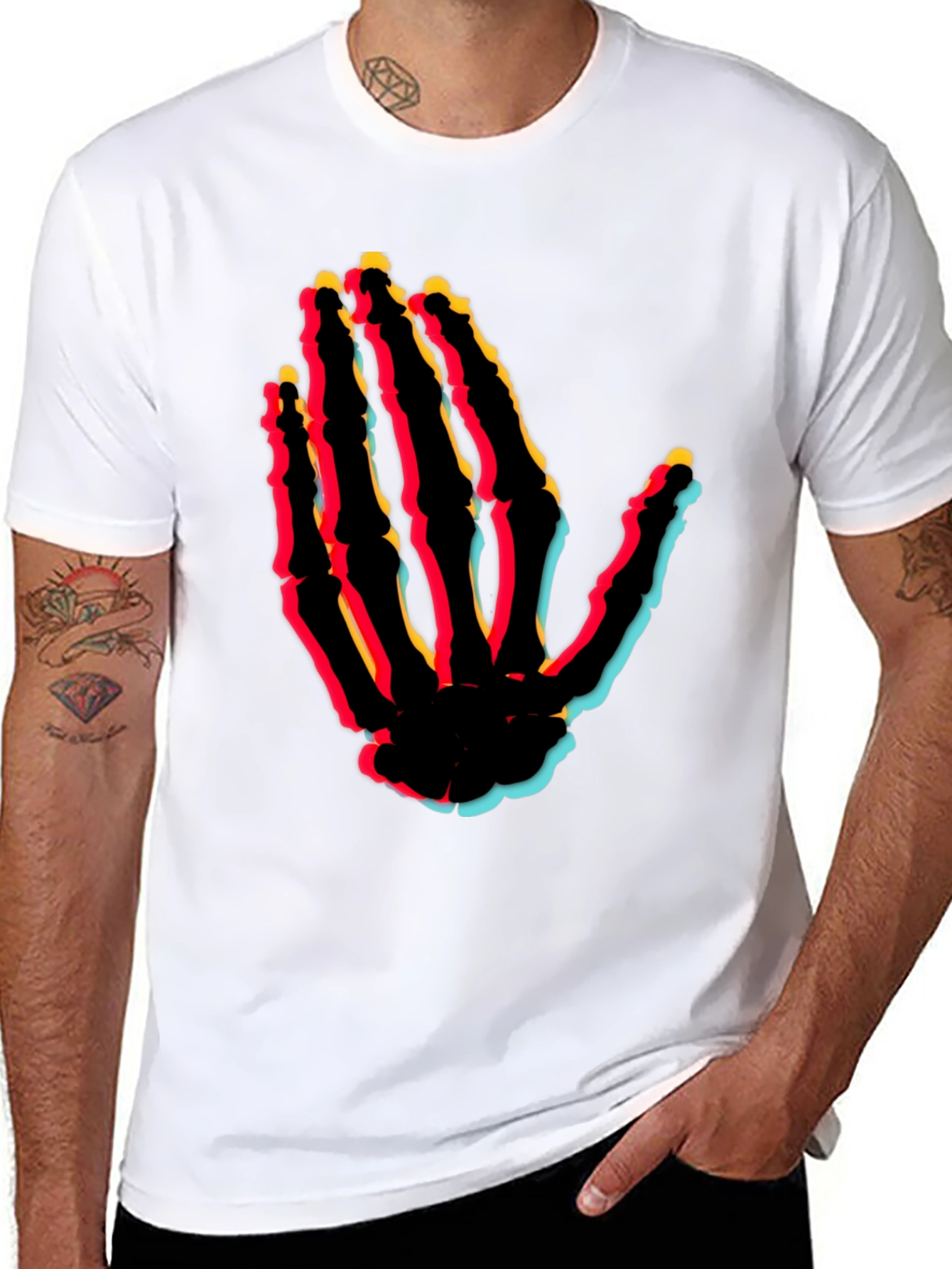 Retro Skeleton Hand Graphic Tee - Black