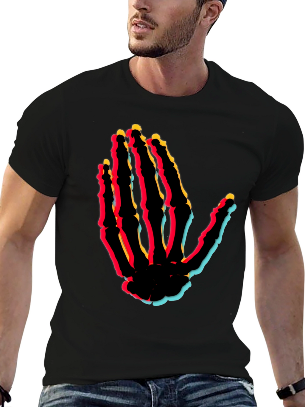 Retro Skeleton Hand Graphic Tee - Black