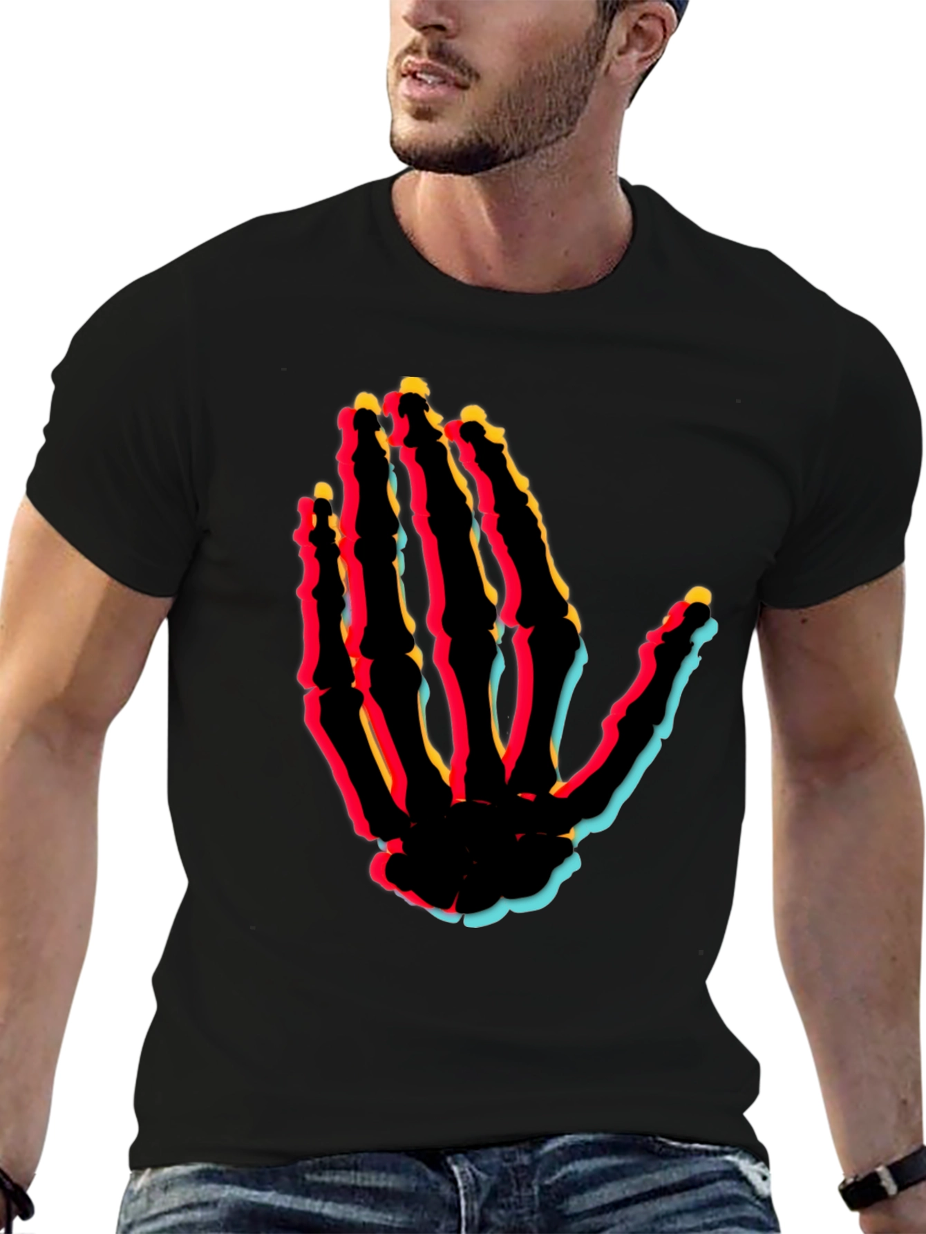Retro Skeleton Hand Graphic Tee - Black