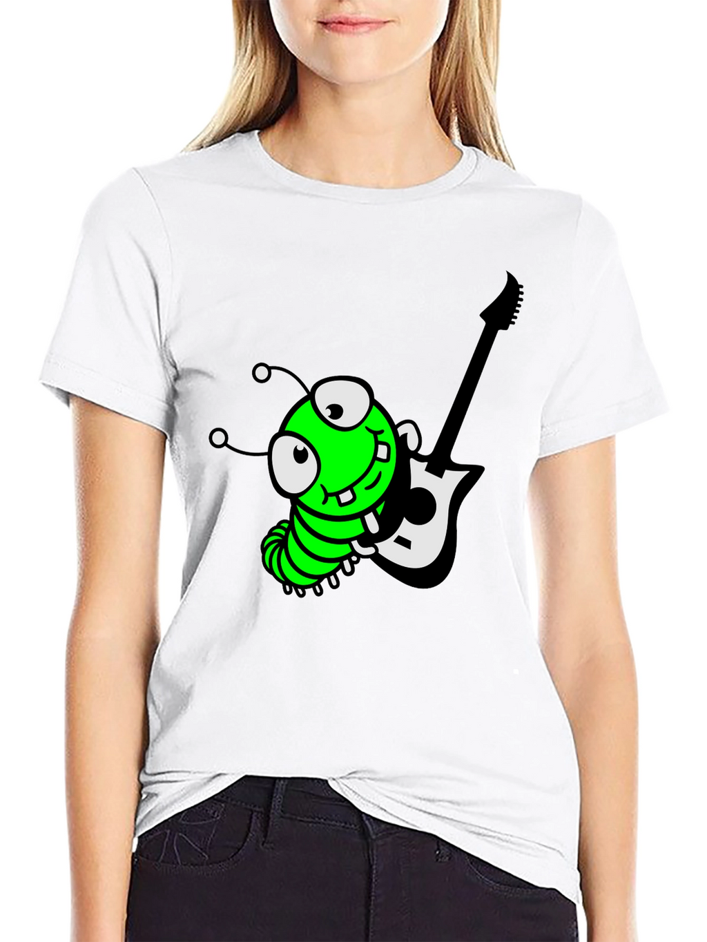 Cartoon Caterpillar Guitarist Graphic Tee