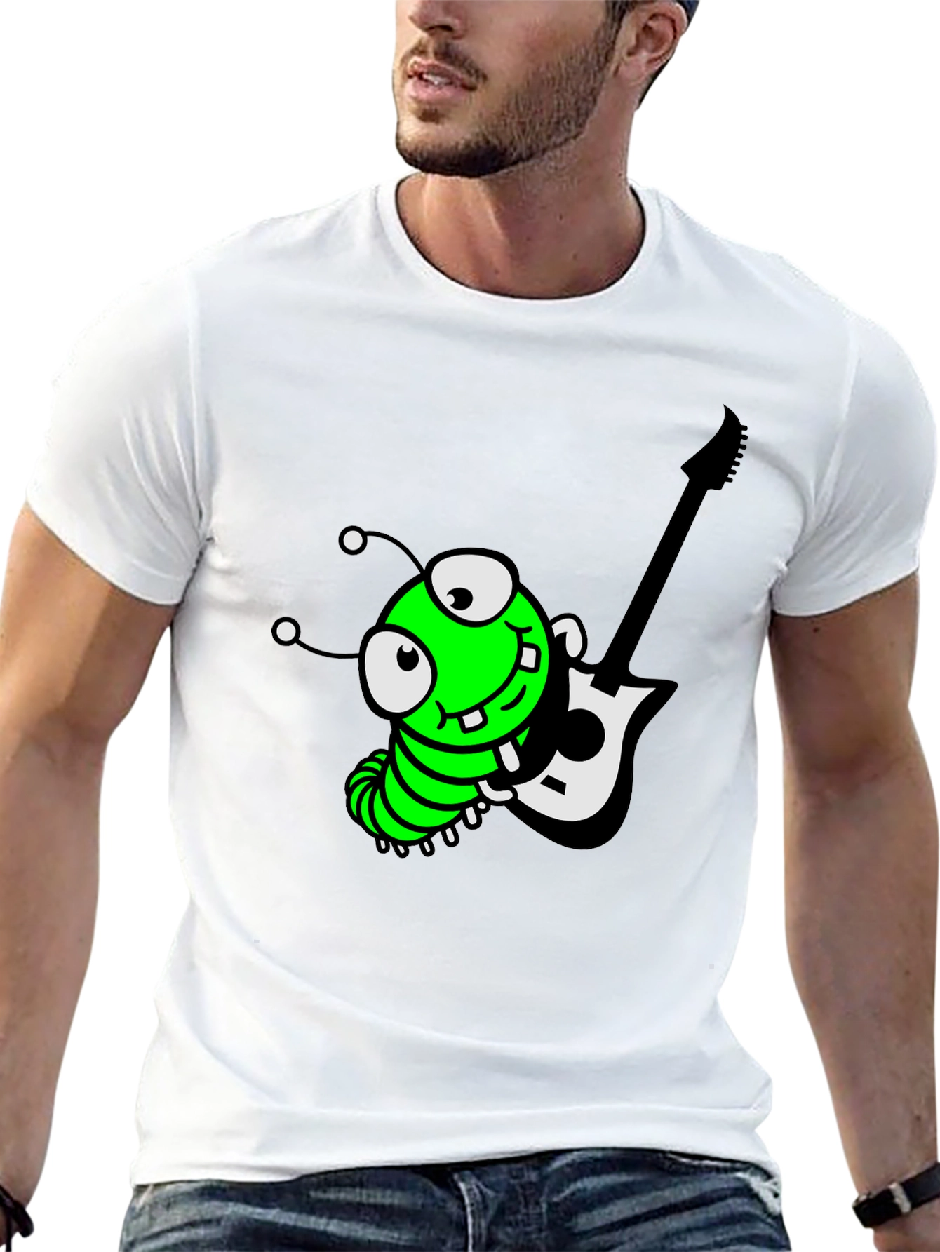 Cartoon Caterpillar Guitarist Graphic Tee