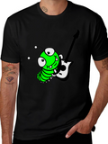 Cartoon Caterpillar Guitarist Graphic Tee