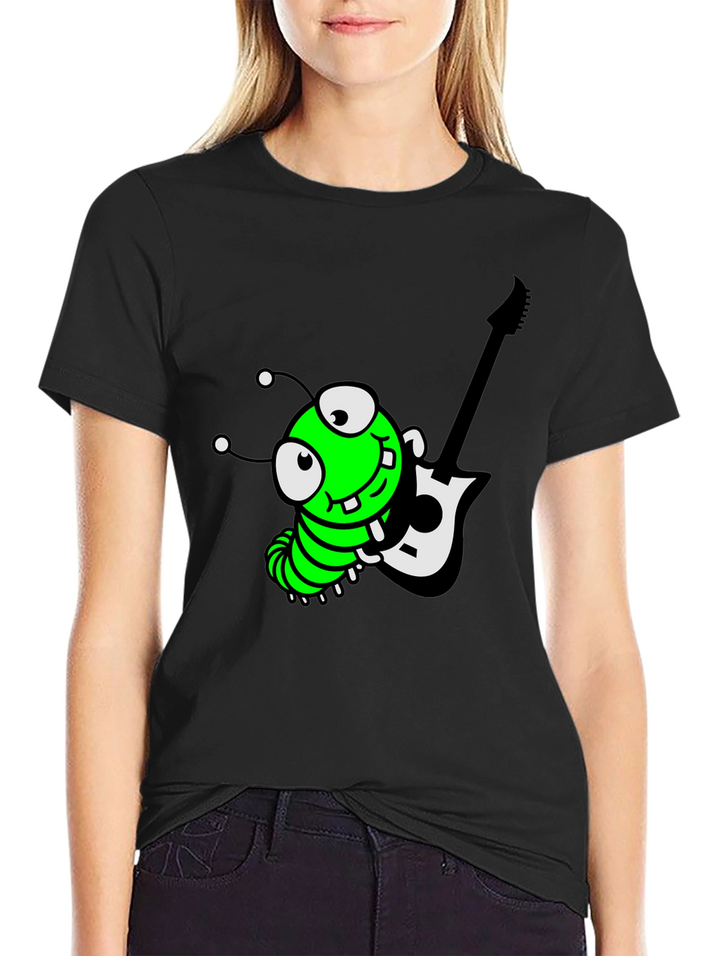 Cartoon Caterpillar Guitarist Graphic Tee