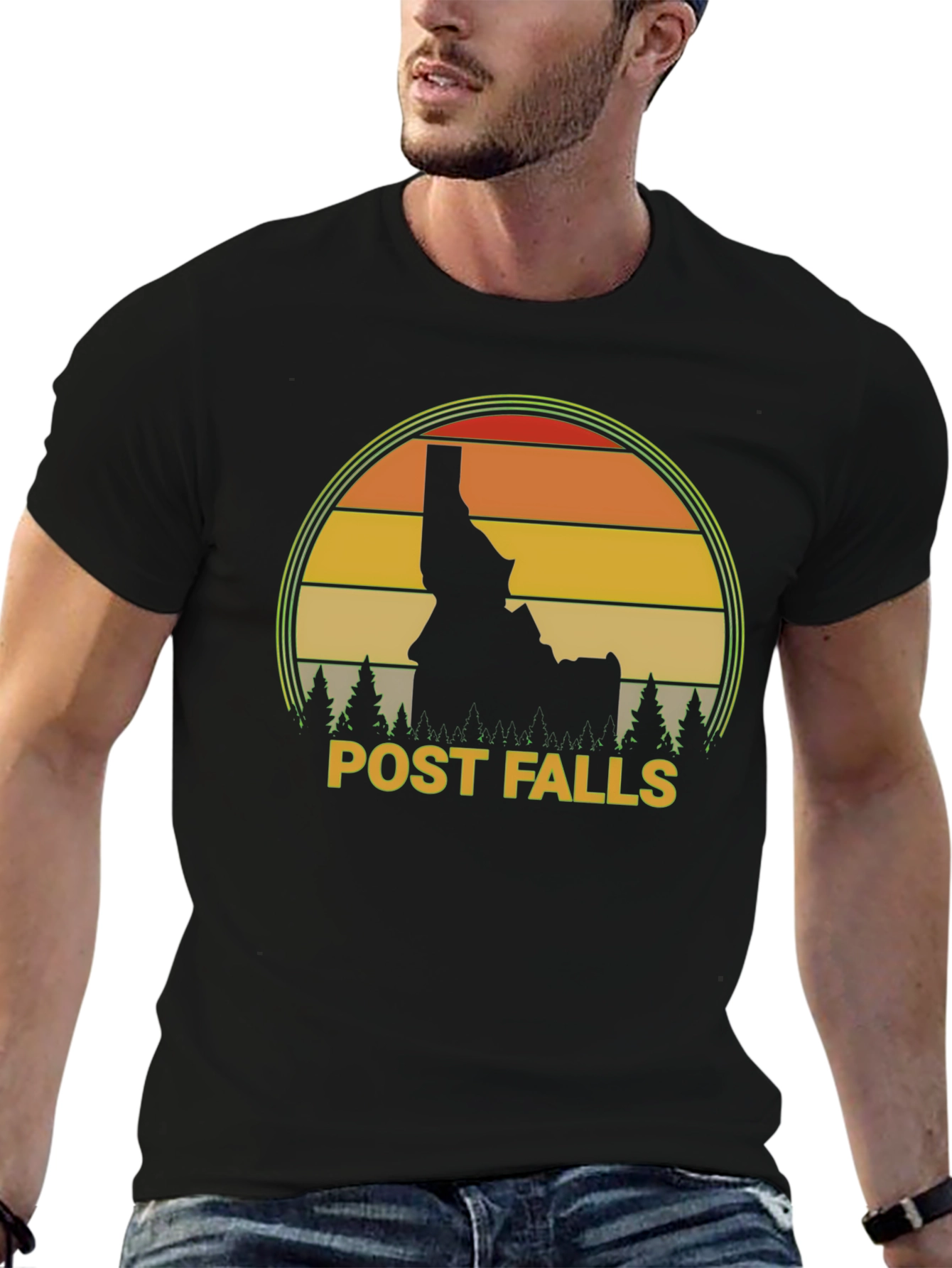 Post Falls Idaho Retro Sunset T-Shirt