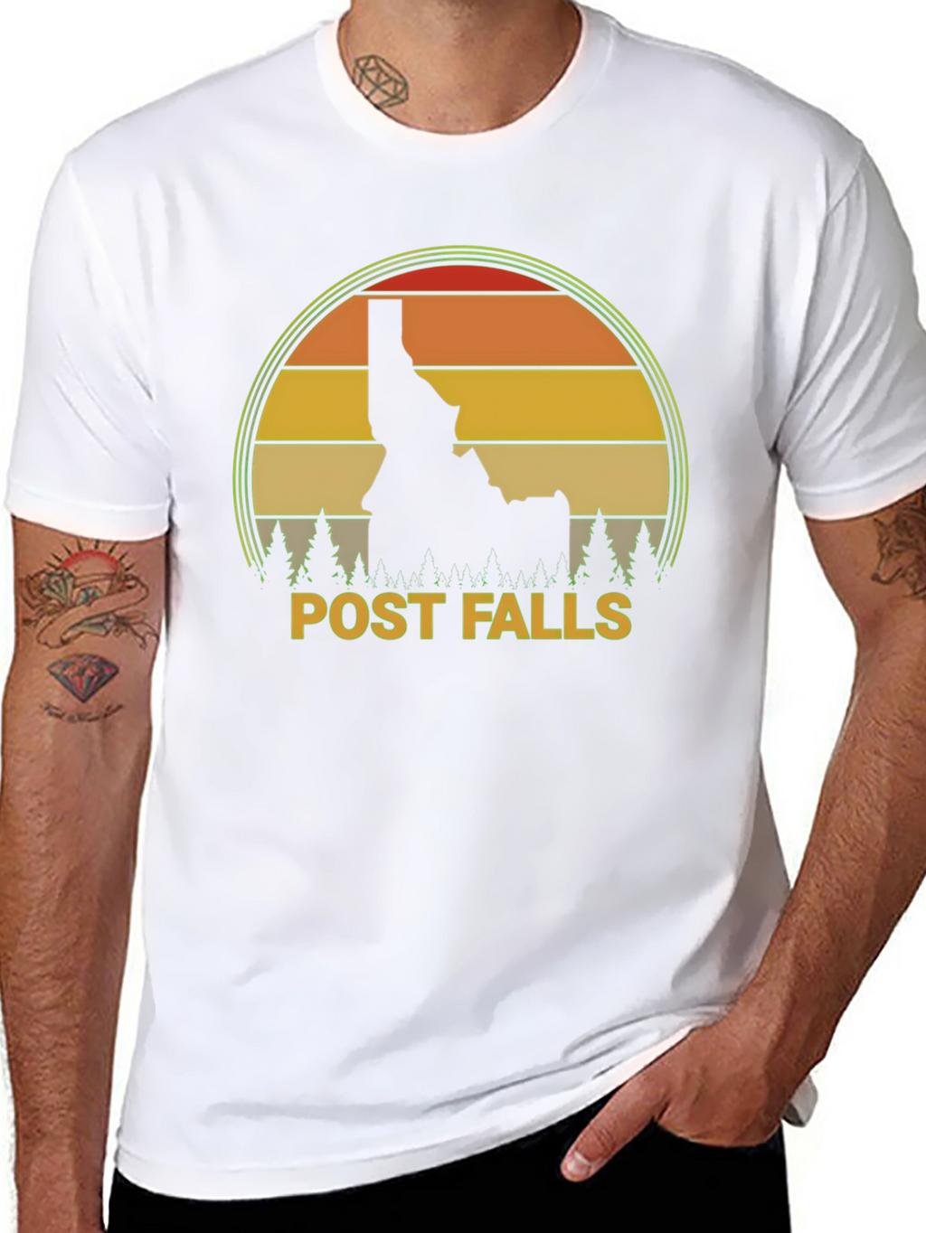 Post Falls Idaho Retro Sunset T-Shirt