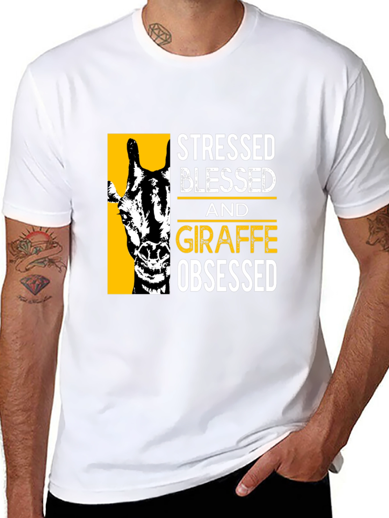 Stressed Blessed Giraffe Obsessed Black T-Shirt