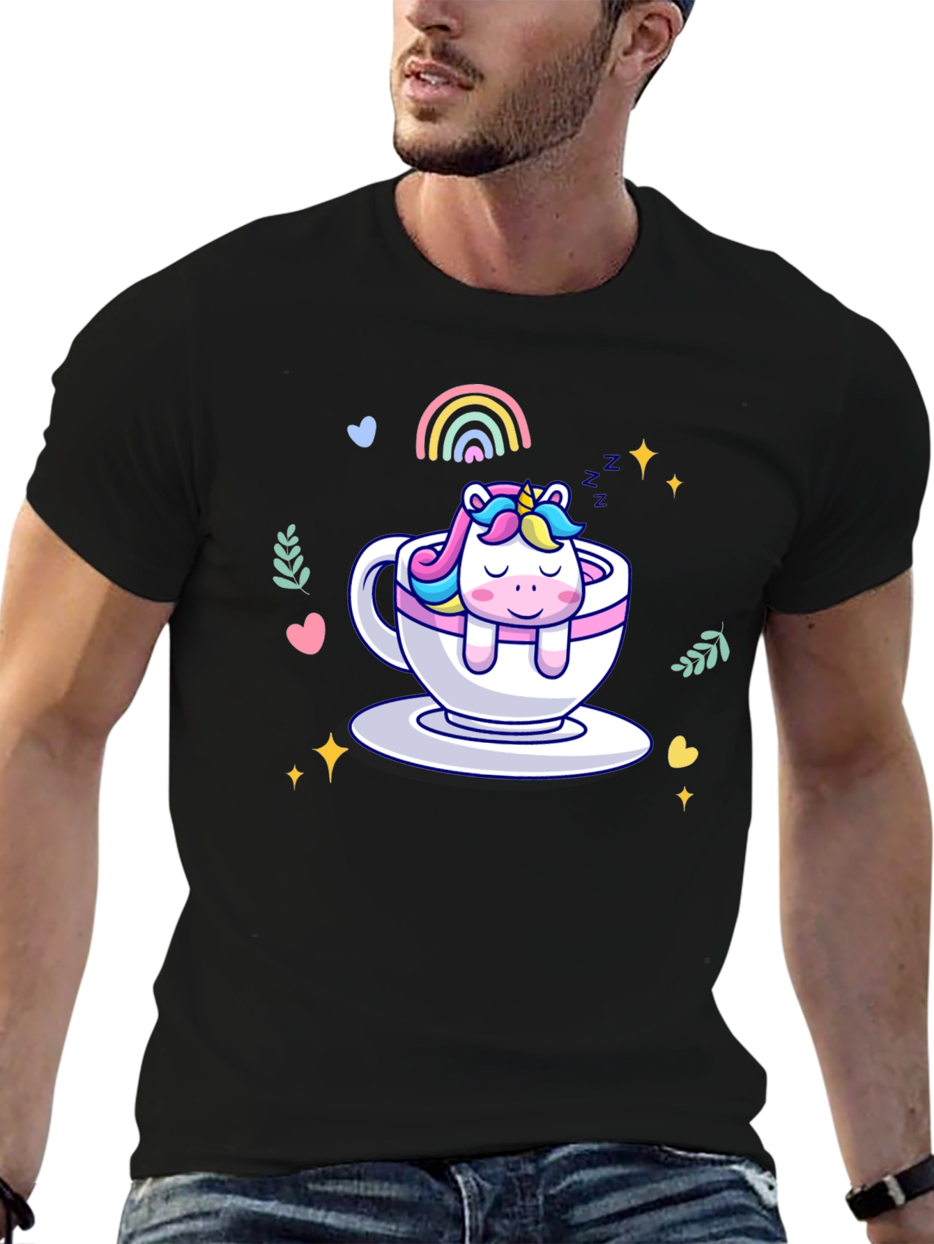 Unicorn in Teacup Graphic Tee - Black