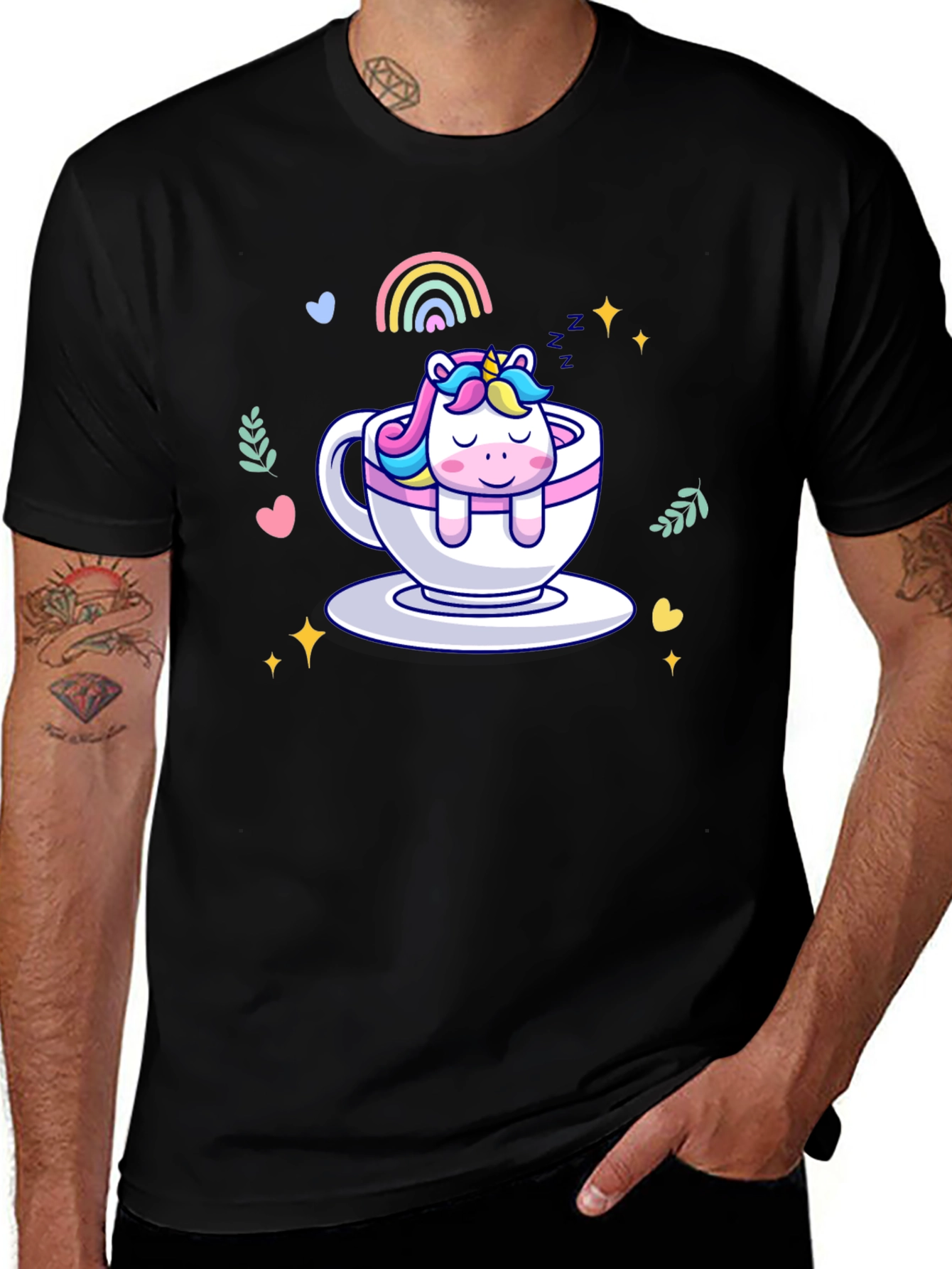 Unicorn in Teacup Graphic Tee - Black