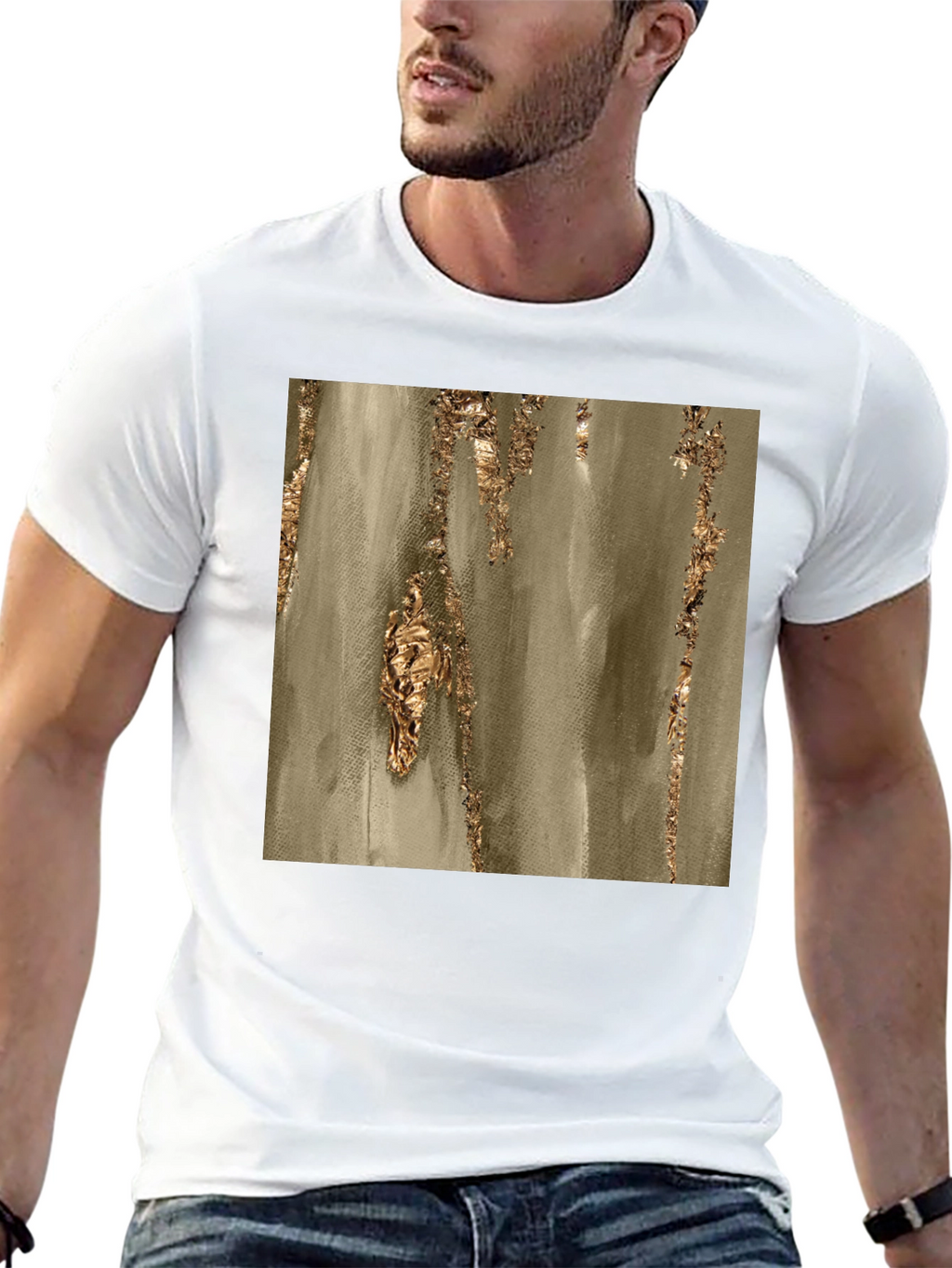 Abstract Gold Foil Print Black T-Shirt
