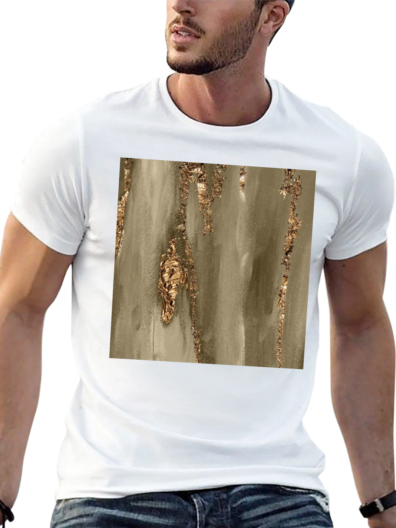 Abstract Gold Foil Print Black T-Shirt