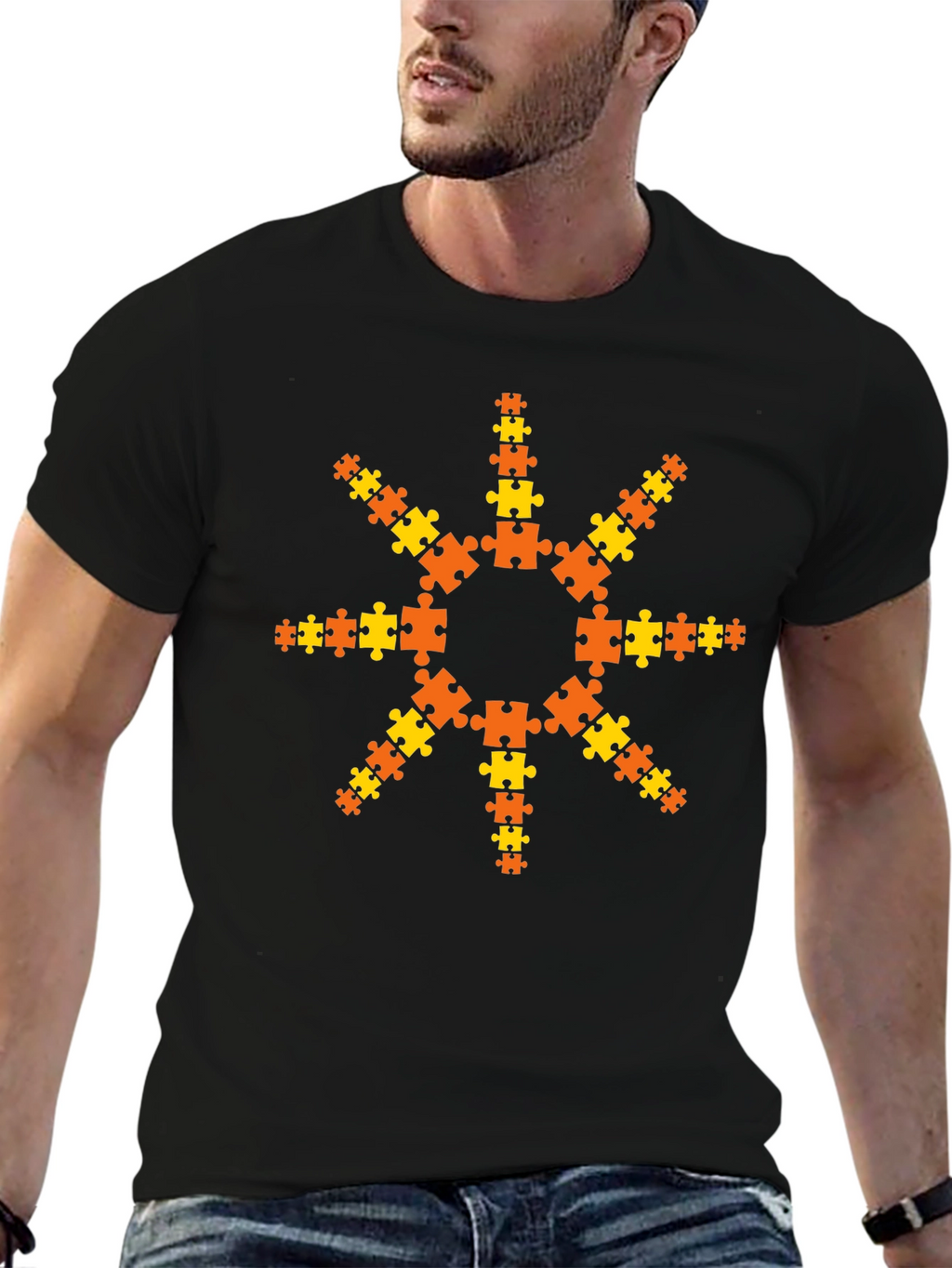 Puzzle Piece Sunburst T-Shirt - Black