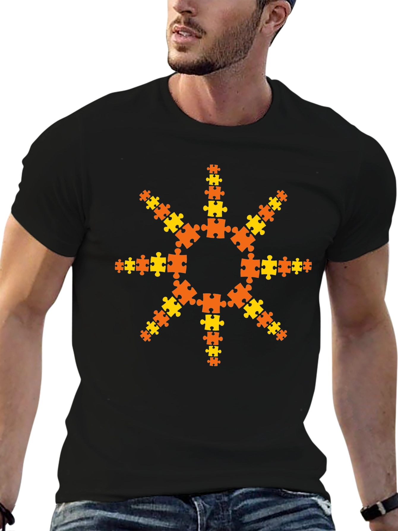 Puzzle Piece Sunburst T-Shirt - Black