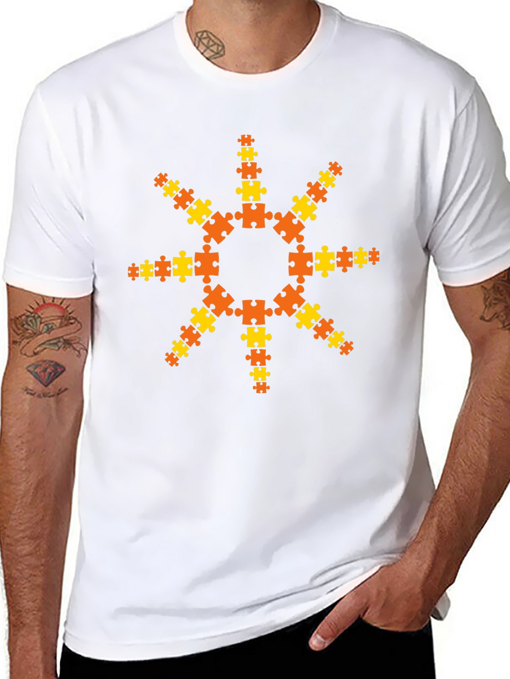 Puzzle Piece Sunburst T-Shirt - Black