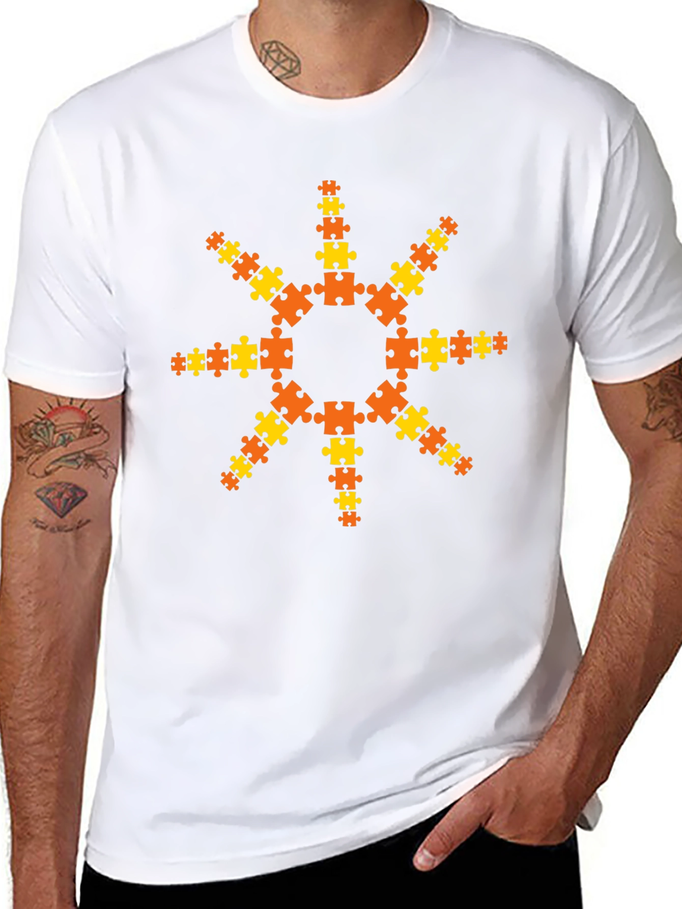 Puzzle Piece Sunburst T-Shirt - Black