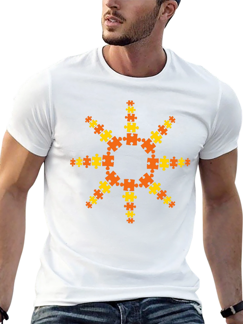 Puzzle Piece Sunburst T-Shirt - Black