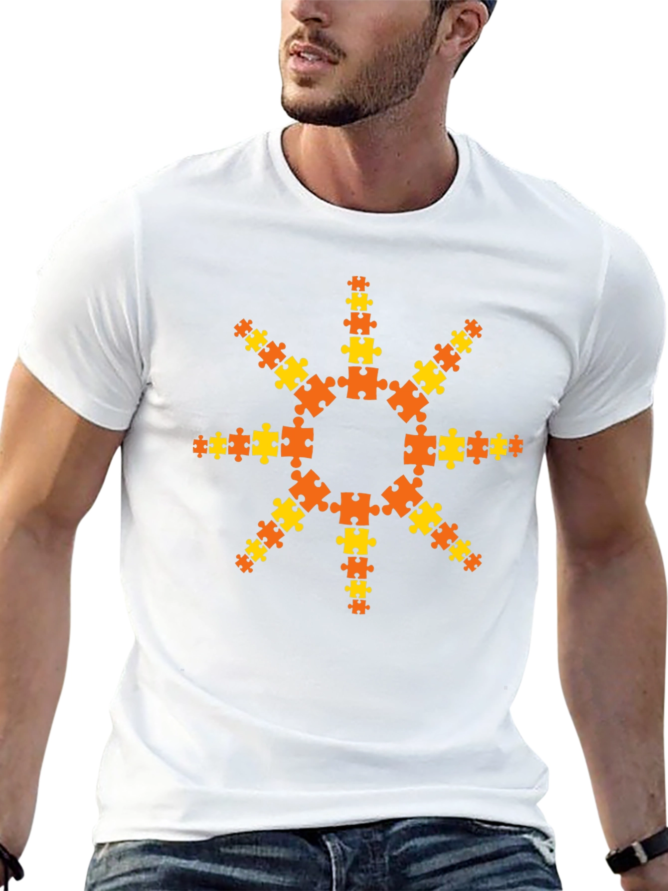 Puzzle Piece Sunburst T-Shirt - Black