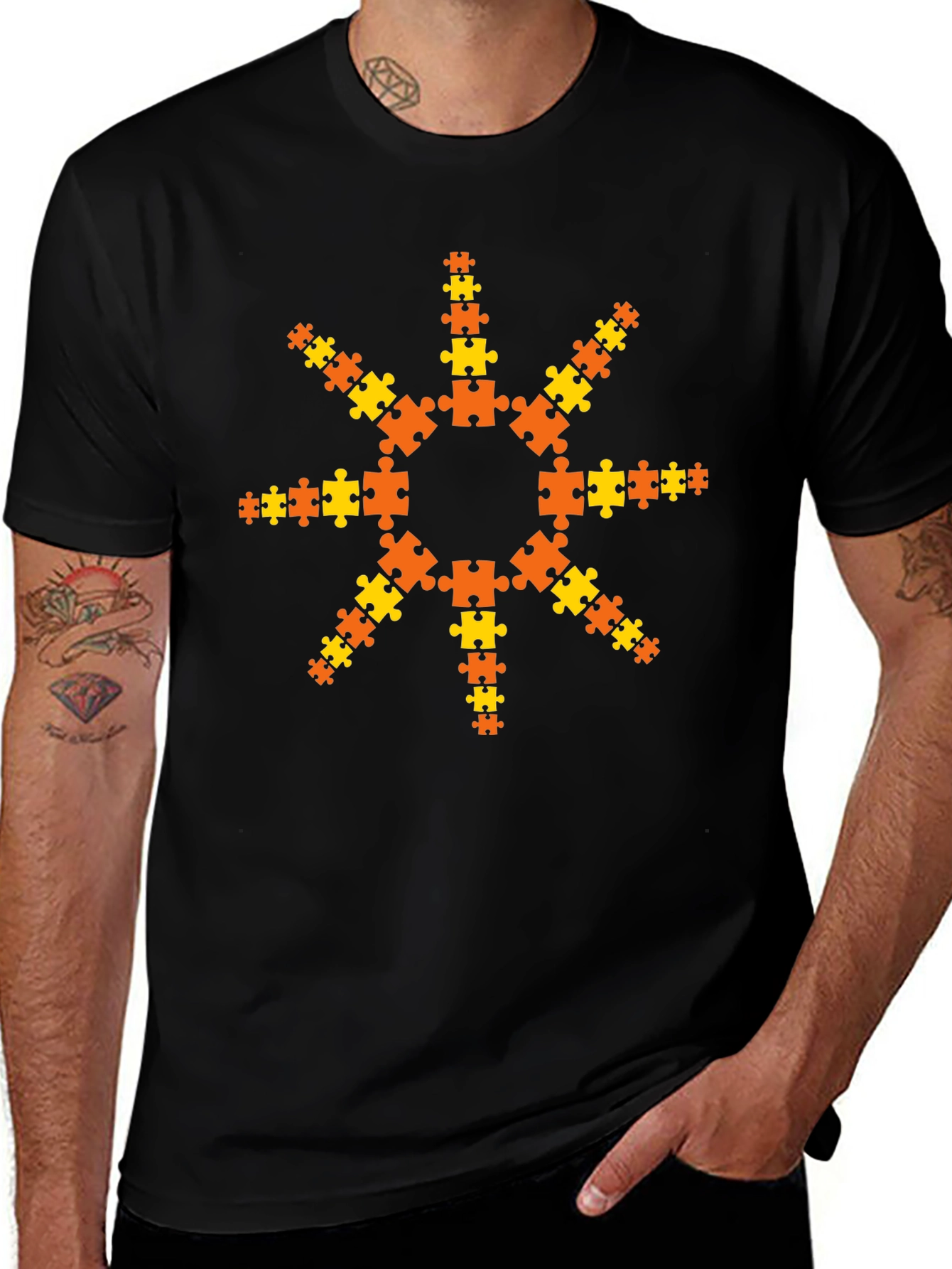 Puzzle Piece Sunburst T-Shirt - Black