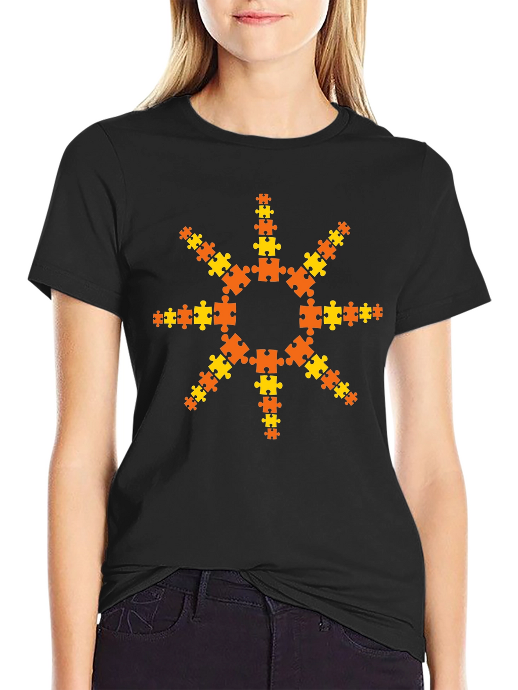 Puzzle Piece Sunburst T-Shirt - Black