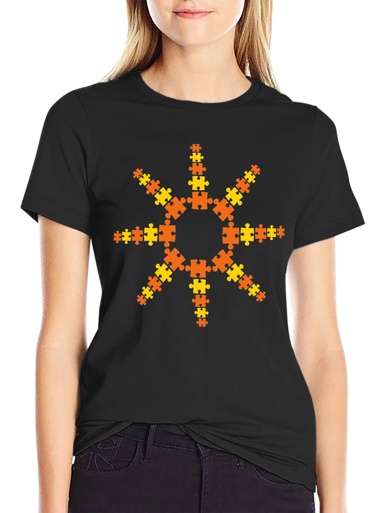 Puzzle Piece Sunburst T-Shirt - Black