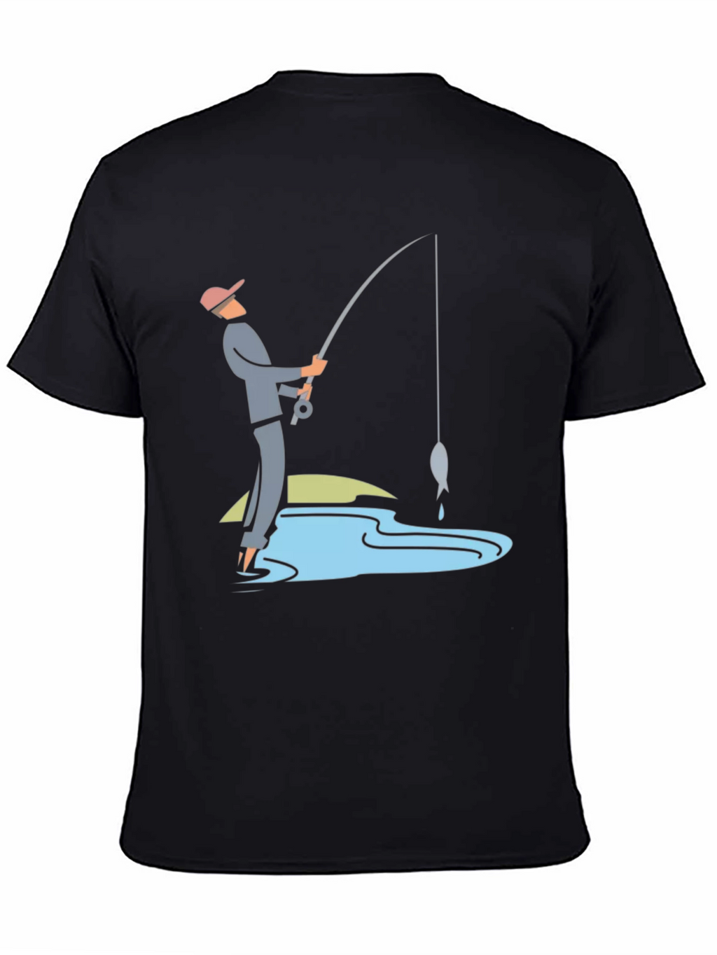 Fishing Graphic Tee - Black Cotton Casual Shirt