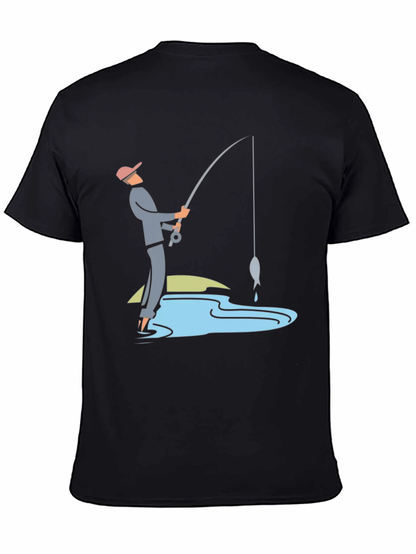 Fishing Graphic Tee - Black Cotton Casual Shirt