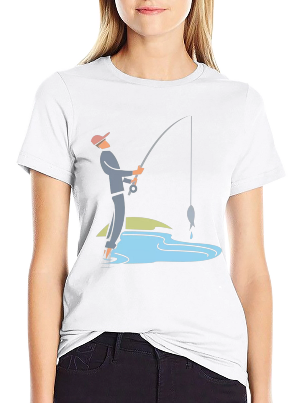 Fishing Graphic Tee - Black Cotton Casual Shirt