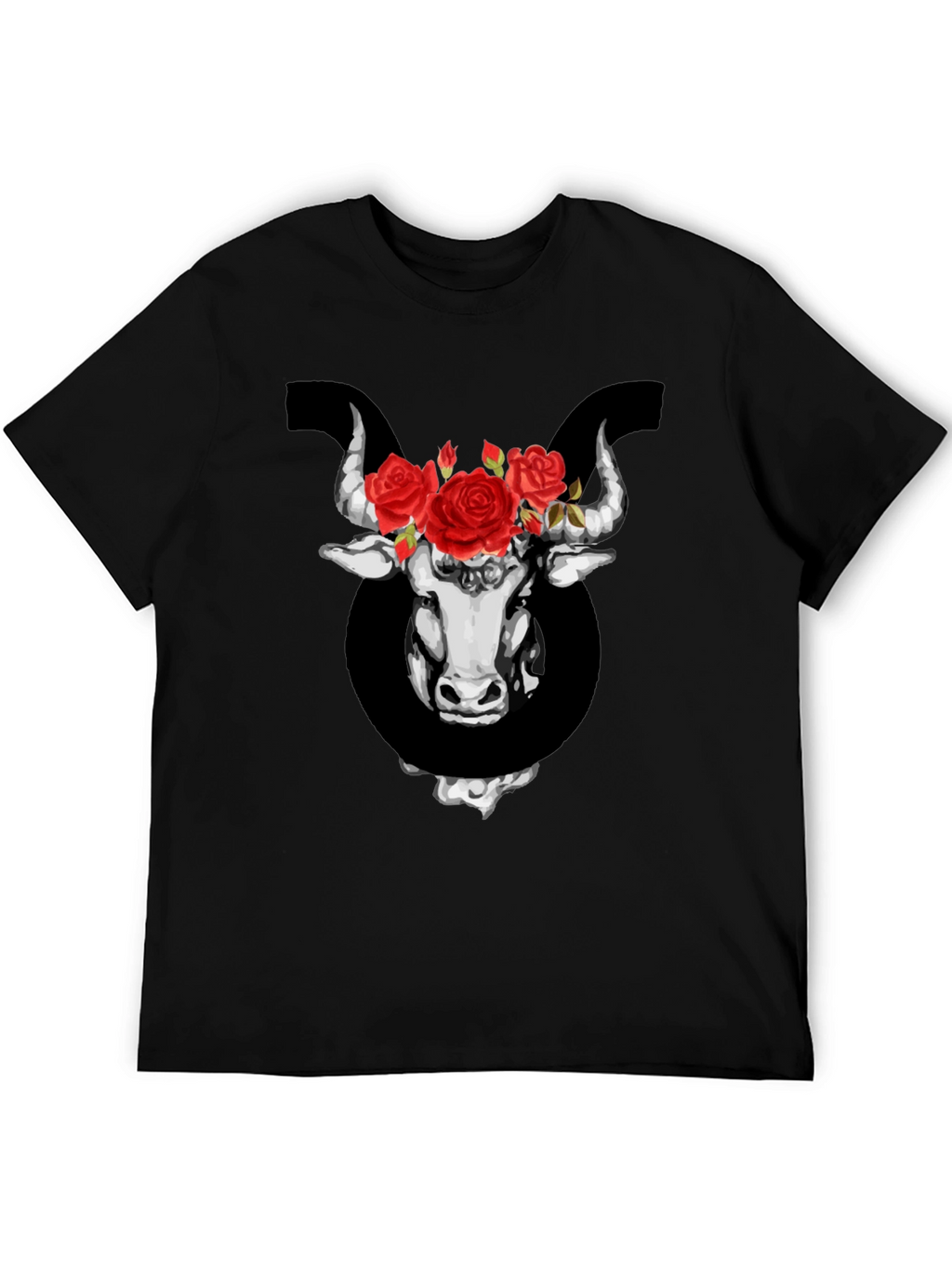 Taurus Zodiac Bull with Roses Graphic T-Shirt